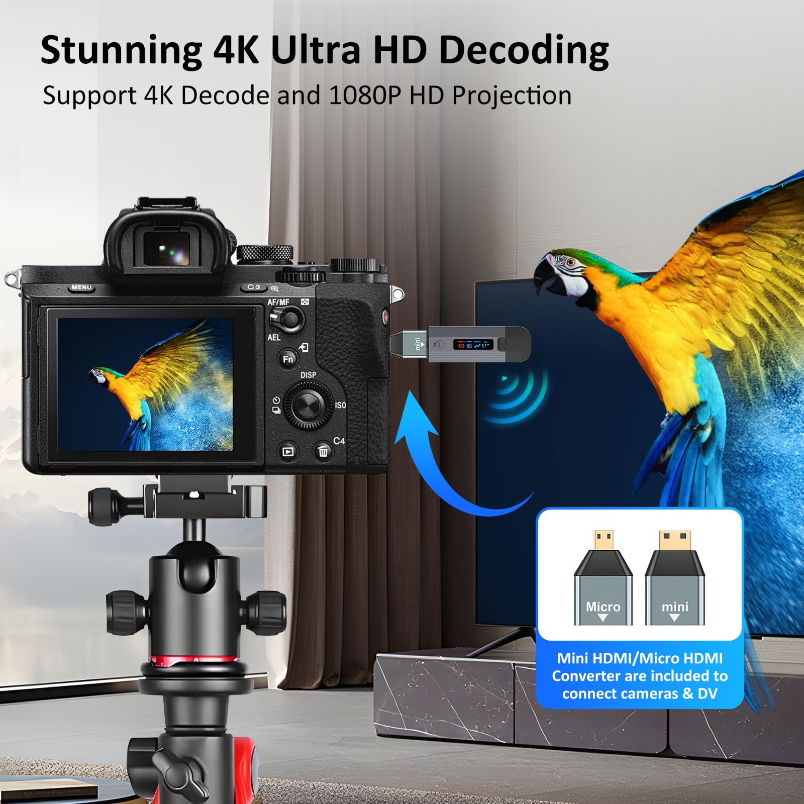 4K Wireless HDMI Transmitter & Receiver Kit - Metal Housing Portable HDMI Extender with LED Display, 2.4G/5G Dual Band, Plug & Play for Laptop/TV Box to Monitor/HDTV - Perfect for Home Theater, Gaming & Office Presentations