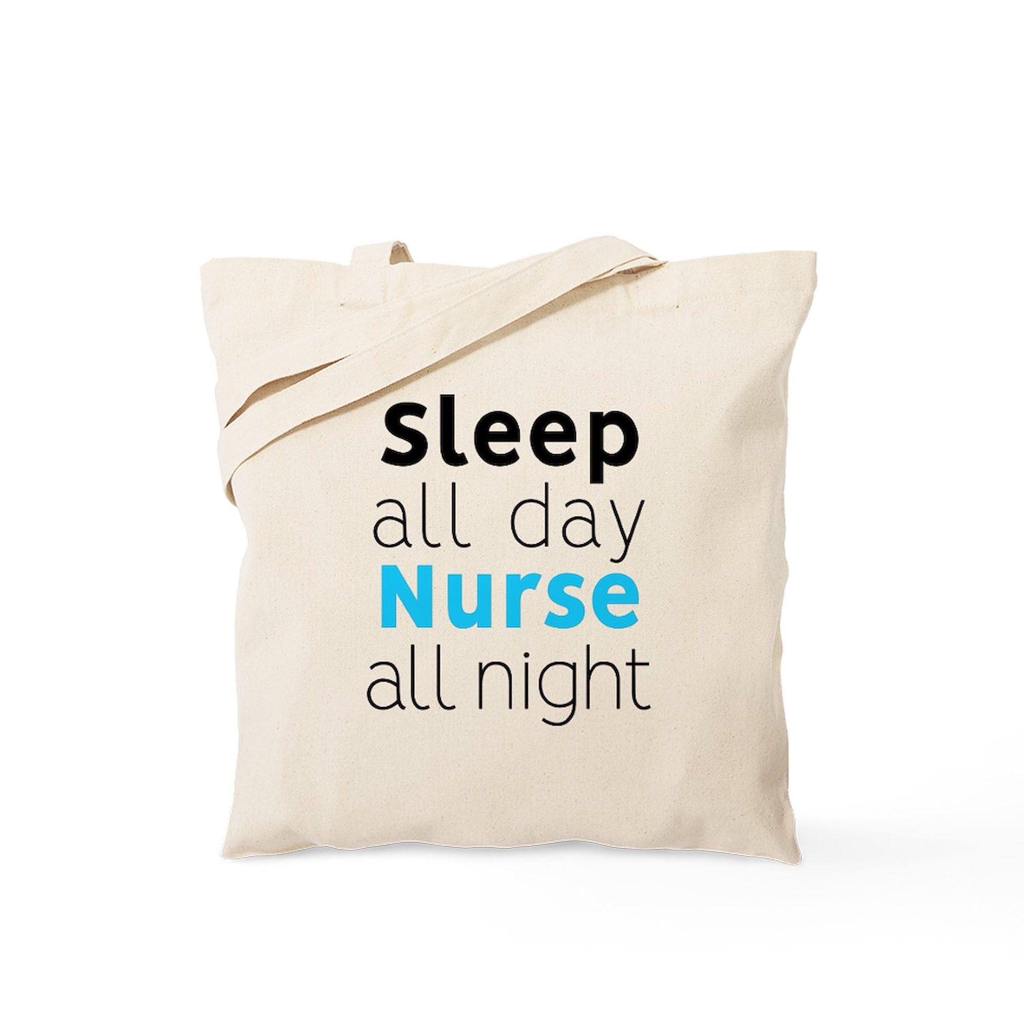 Sleep All Day Nurse All Night Tote Bag - Natural Canvas Reusable Shopping Bag for Nurses, Medical Professionals & Healthcare Workers - Perfect for Work, Groceries & Everyday Use