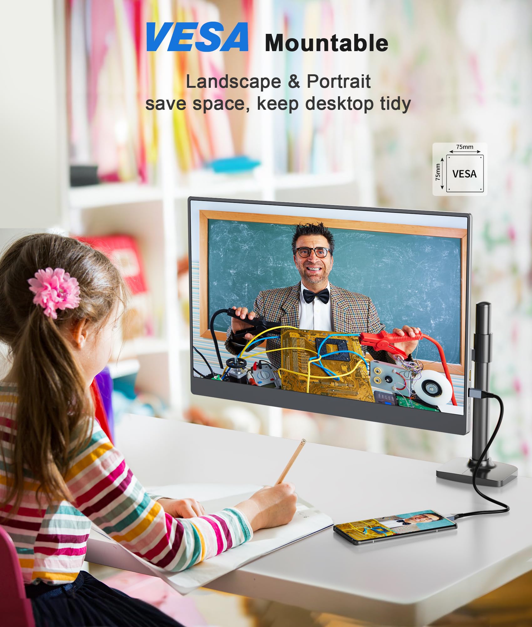 18.5 Inch Portable Monitor for Laptop - FHD 1080P IPS Display with 100% sRGB, USB-C & HDMI Ports, VESA Mount, HDR, Built-in Speakers & Smart Cover - Perfect for Travel, Work, Gaming and Home Office Setup