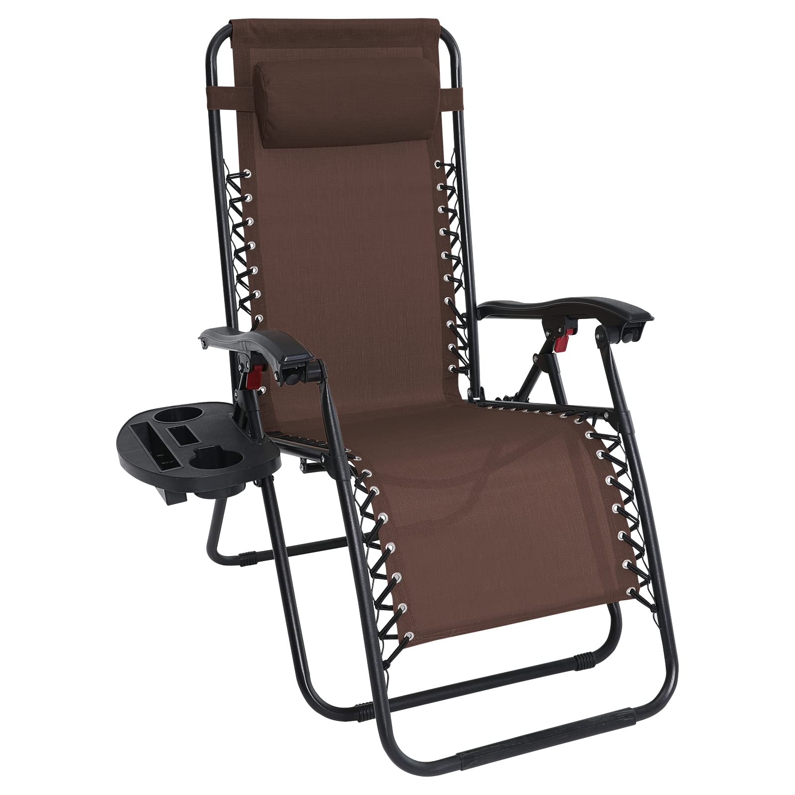 ABCCANOPY Zero Gravity Adjustable Reclining Patio Lounge Chair with Removable Pillow & Cup Holder Tray - Outdoor Relaxation for Pool, Beach, Garden, Backyard (Brown)
