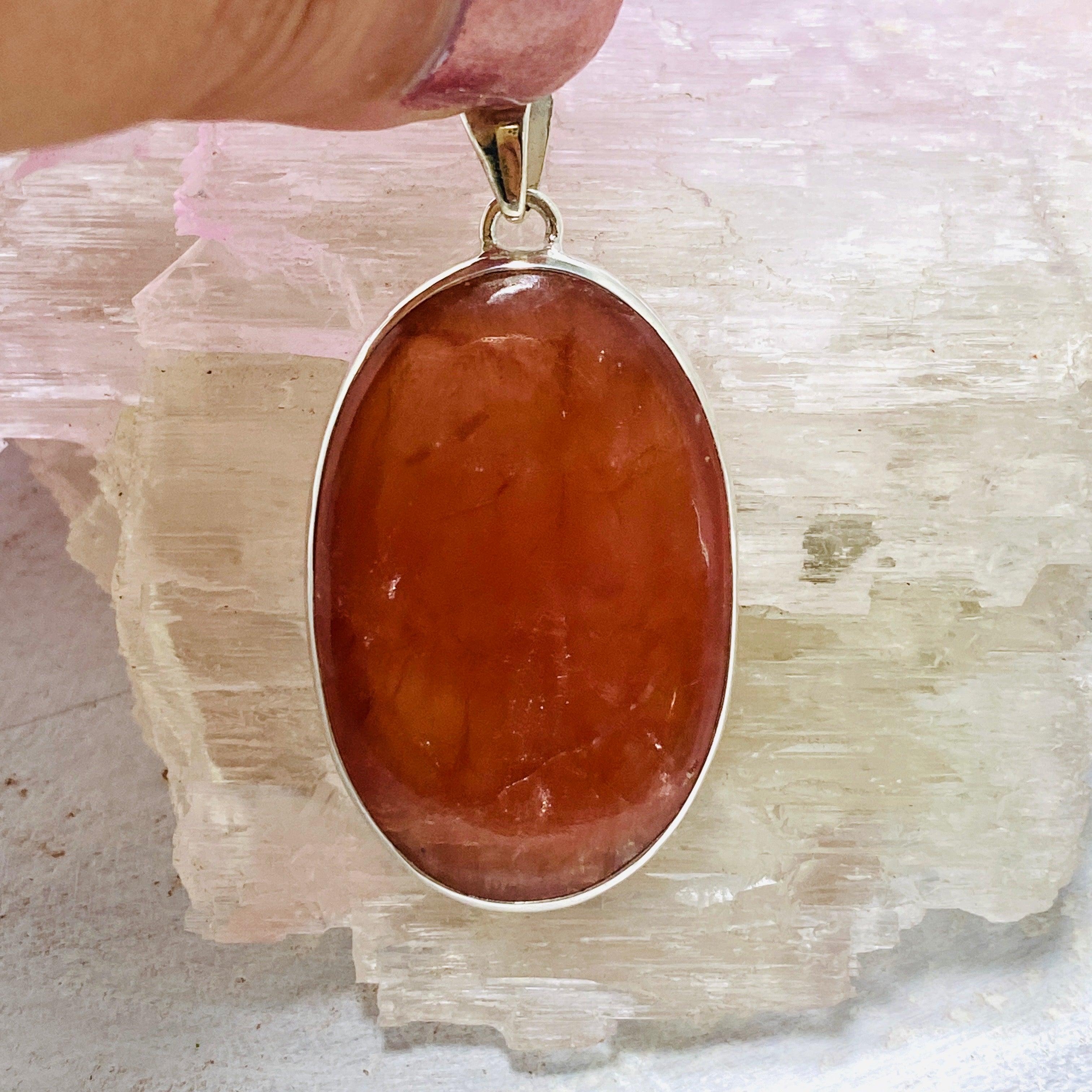 Rhodochrosite Oval Pendant Necklace KPGJ3236 - Elegant Gemstone Jewelry for Women, Gift for Her, Perfect for Parties & Special Occasions