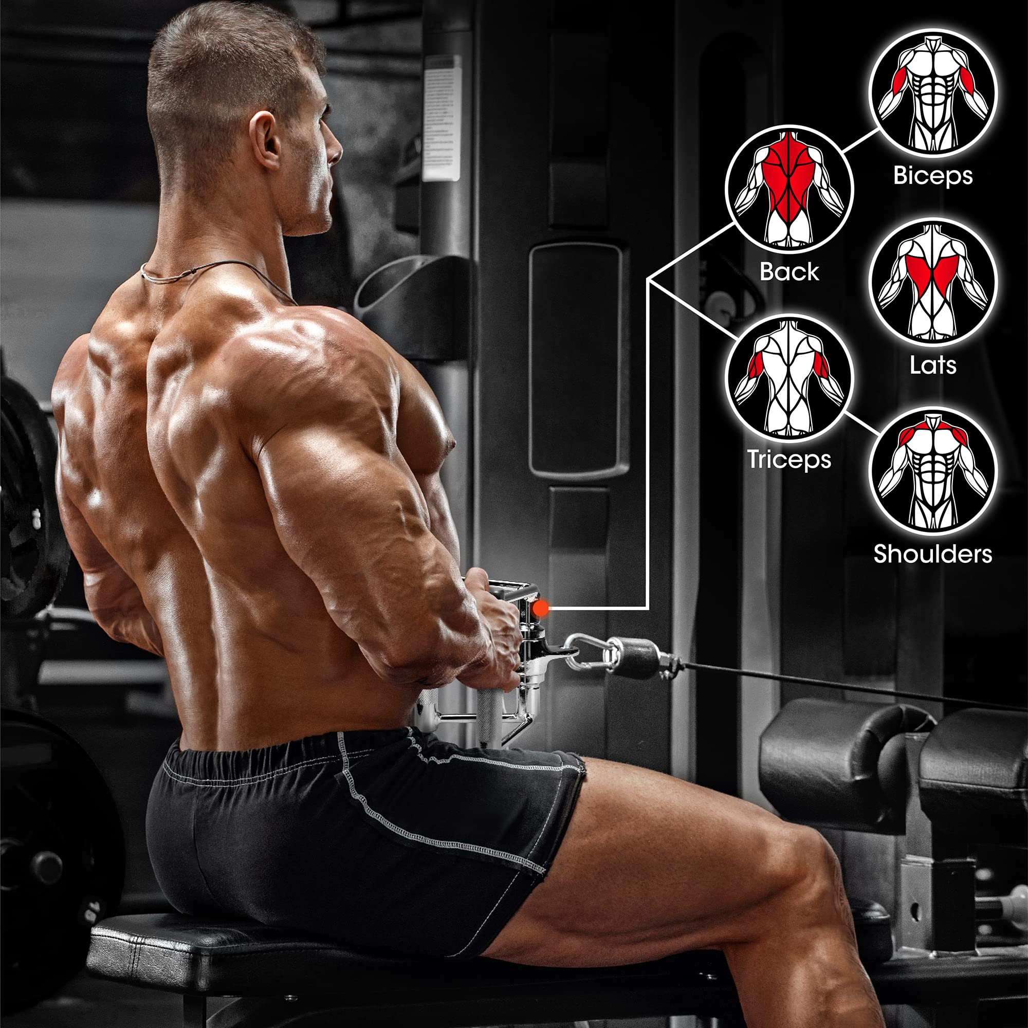 Yes4All Double D Row Handle Cable Attachment - Heavy Duty 880LBS Capacity for Lat Pulldown, Seated Row & Cable Machine Workouts - Perfect for Home Gym Strength Training & Weight Lifting Accessories