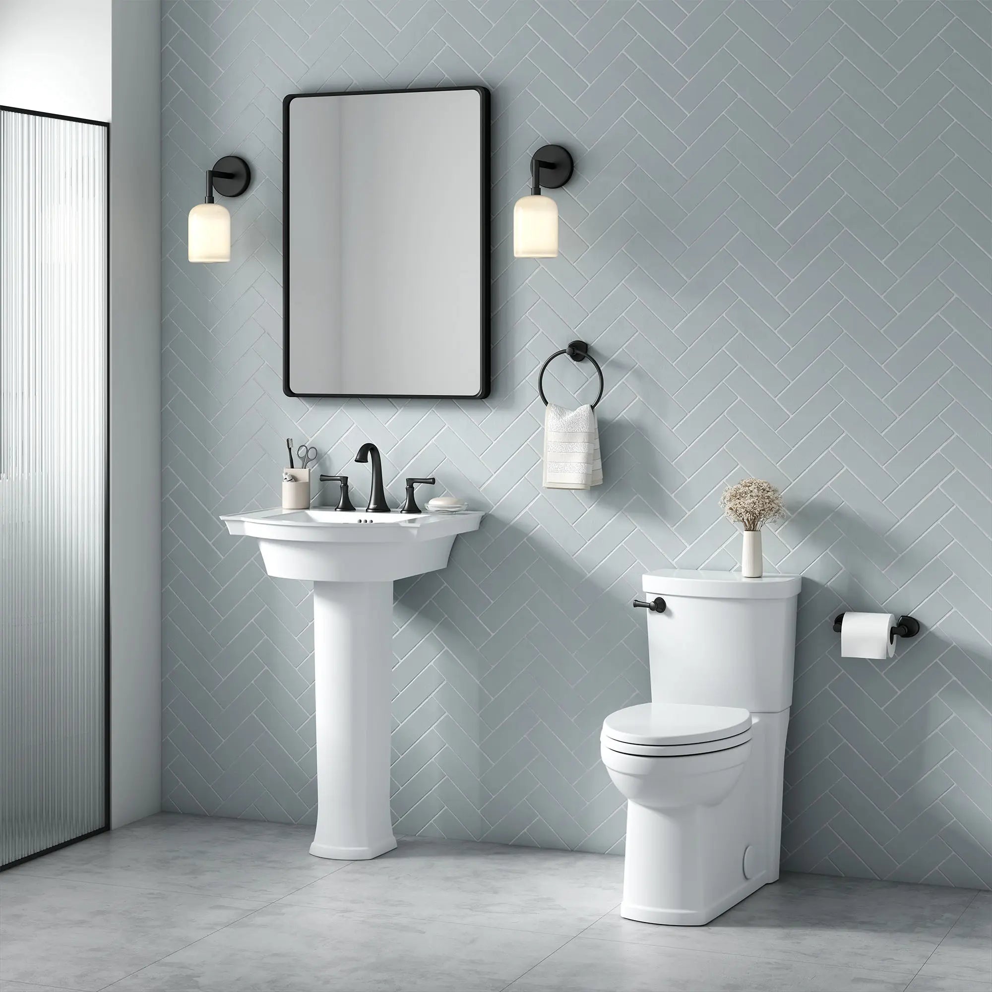 Estate® Skirted Two-Piece 1.28 GPF/4.8 LPF Elongated Toilet with Soft-Close Seat - Water Efficient Chair Height Bathroom Toilet for Modern Homes & Commercial Spaces