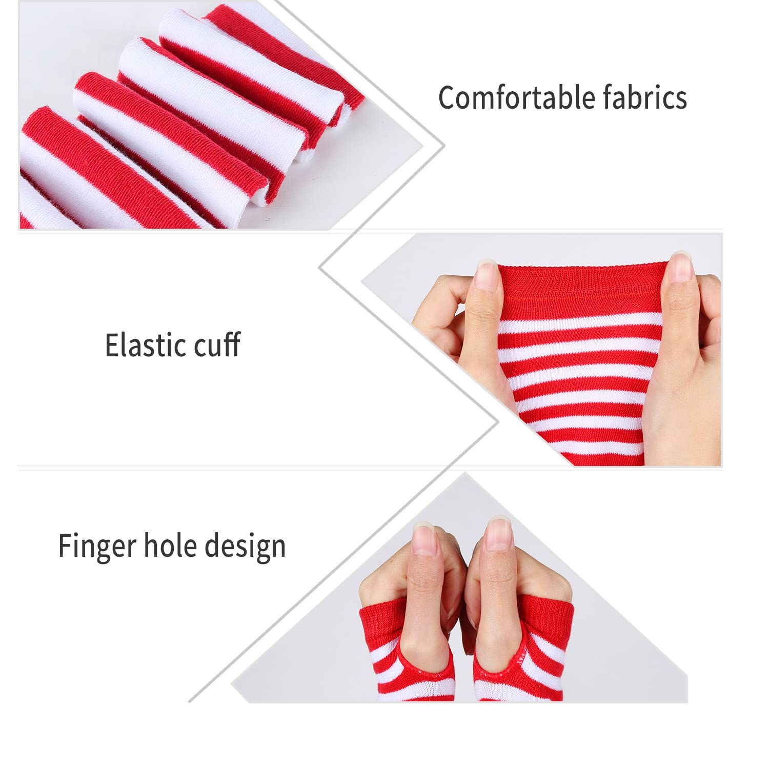 Benefeet Women's Striped Thigh High Socks & Arm Warmers Set with Fingerless Gloves - Over Knee High Stockings for Halloween, Cosplay, and Winter Fashion
