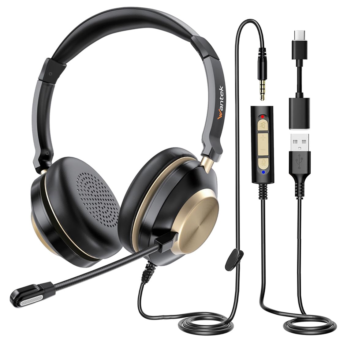 Wantek USB Computer Headset with Noise-Canceling Microphone - Lightweight On-Ear Wired Headphones for Office, Call Center, Remote Work - Compatible with MS Teams, Skype, Zoom, Webinars & Online Meetings - Perfect for Business Calls, Customer Service & Virtual Classrooms