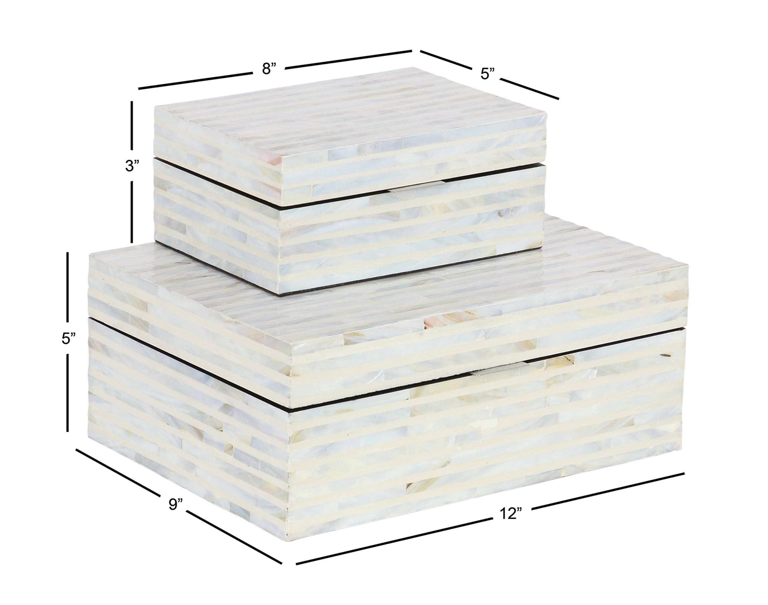Deco 79 Mother of Pearl Shell Handmade Decorative Storage Box Set of 2 - 12