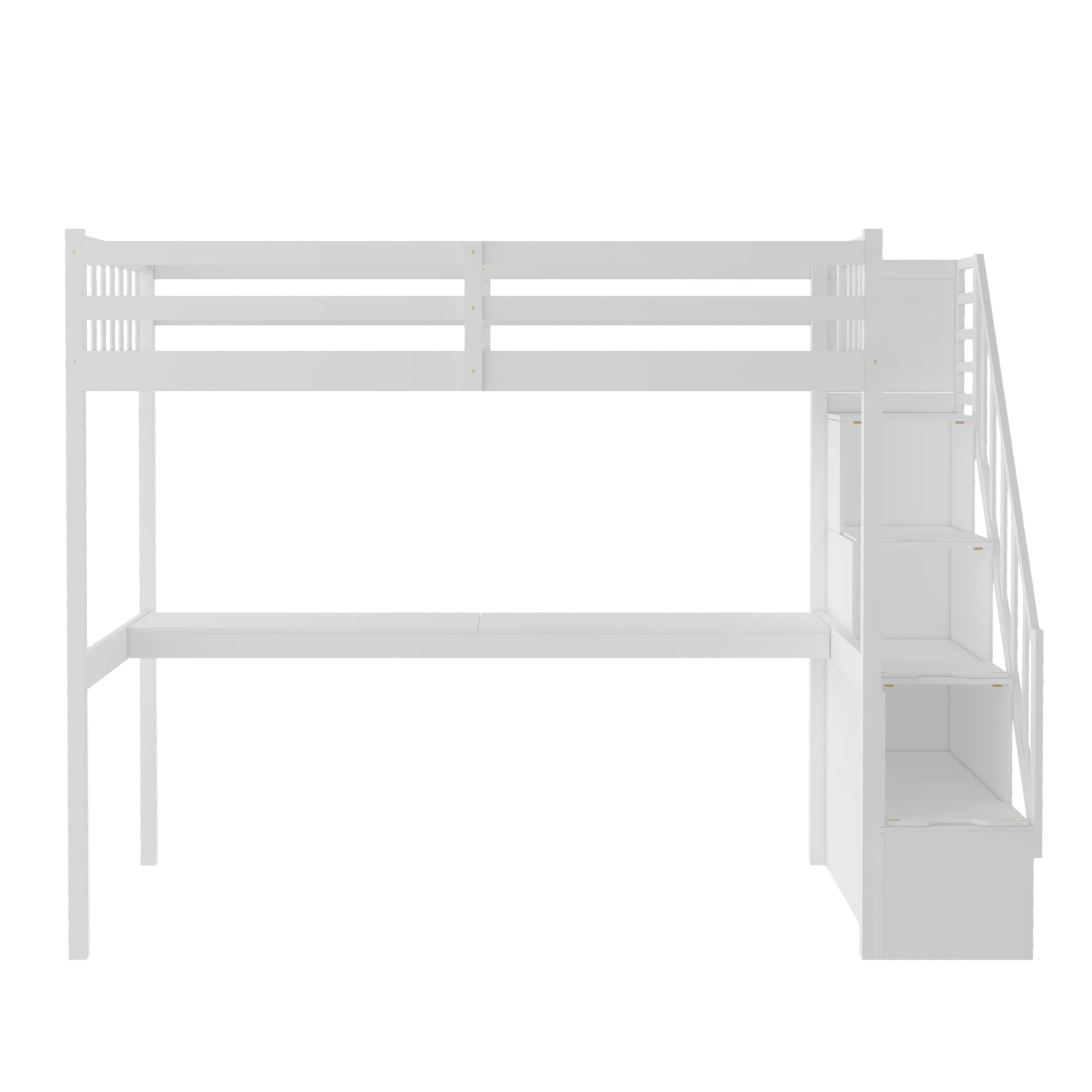 Merax Twin Size Loft Bed with Staircase, Built-in Desk & Safety Guardrails - No Box Spring Needed, White - Perfect for Kids Bedrooms, Small Spaces & Dorm Rooms