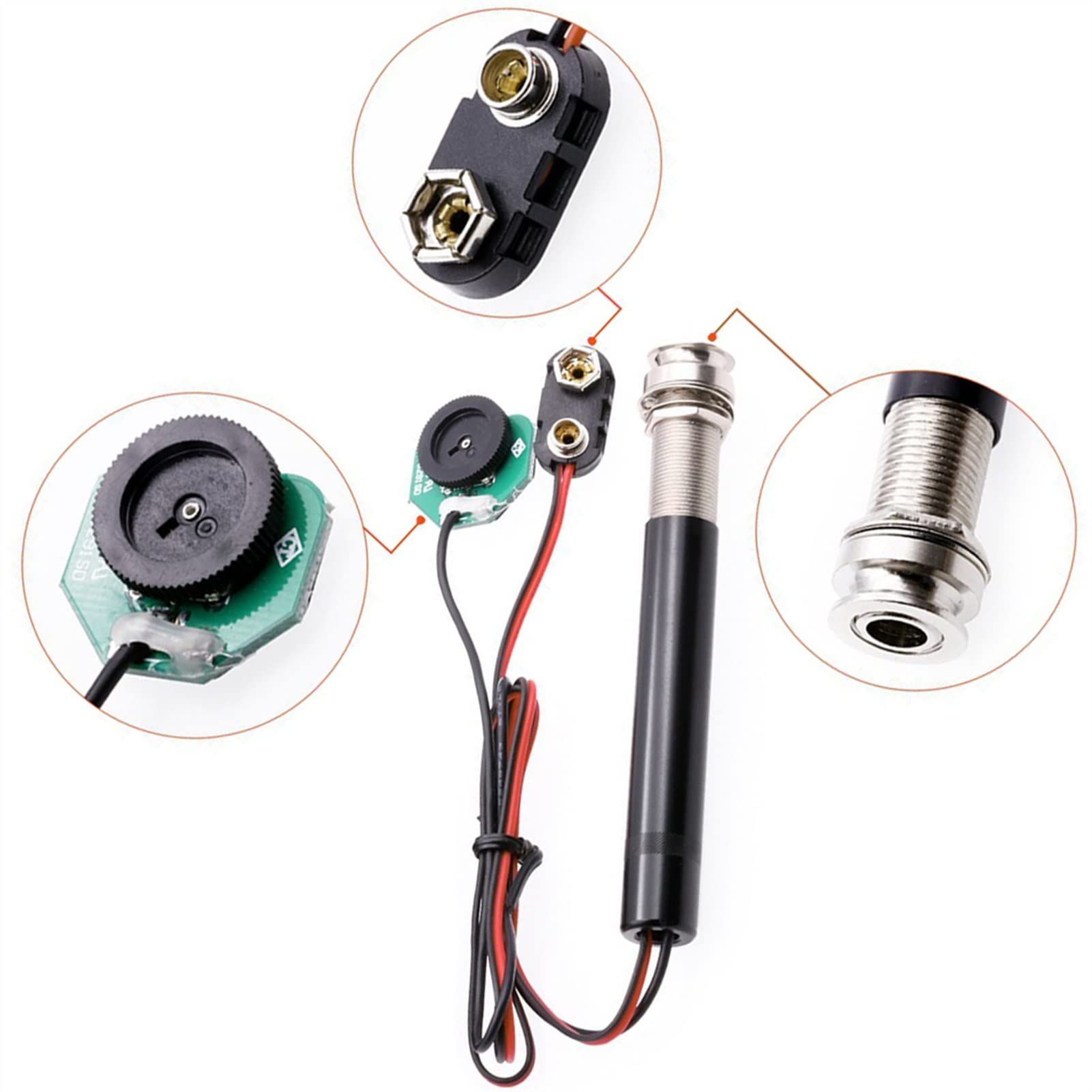 Active Piezo Pickup Kit with Volume Control & Endpin Jack - Preamp for Acoustic Guitar & Ukulele (1-Piece) - Perfect for Live Performances & Studio Recording