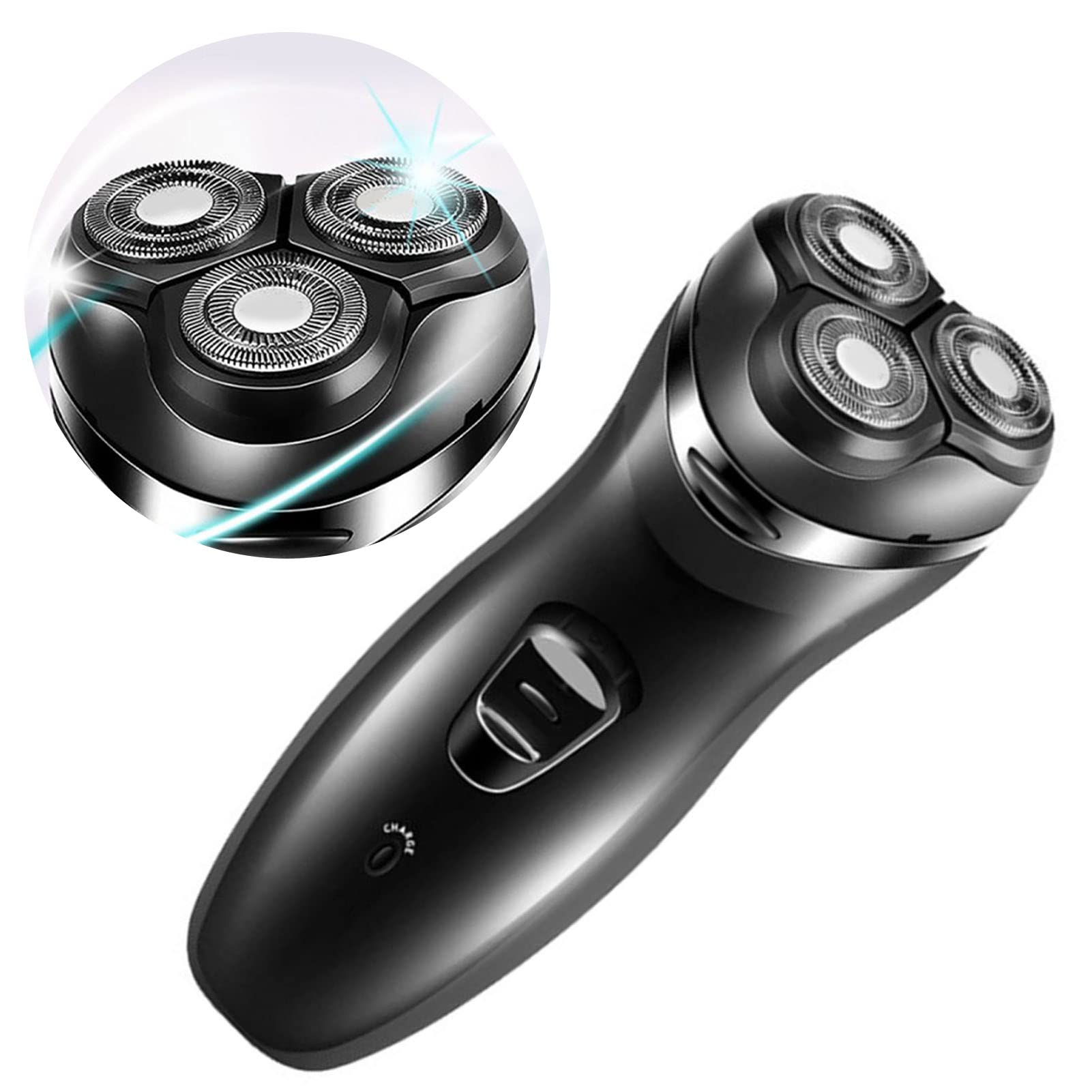Rechargeable Men's Electric Razor with 3D Rotating Heads & Beard Trimmer - Waterproof Cordless Shaver for Smooth Shaving - Perfect for Travel, Home & Office Use