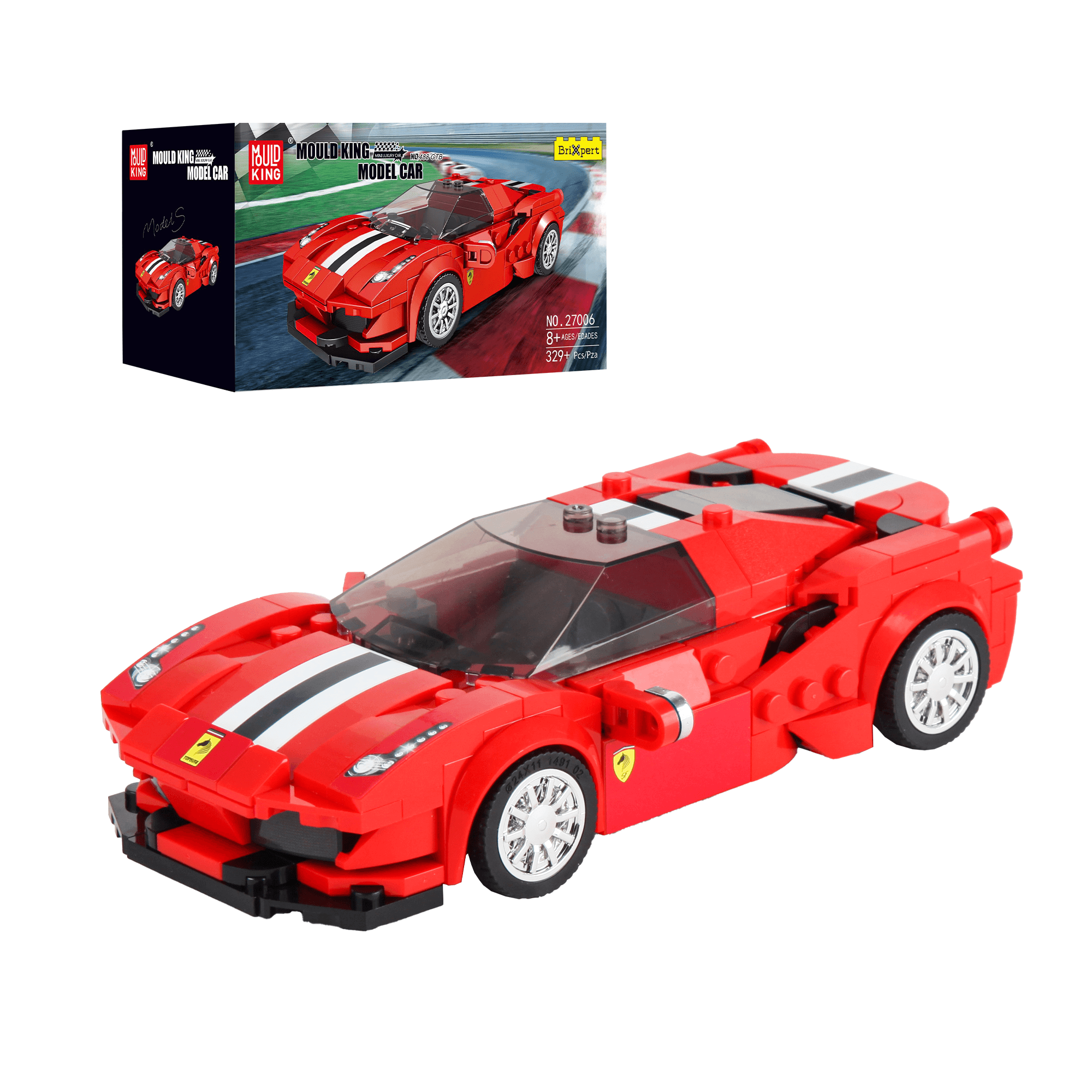 Mould King 27006 Ferrari 488 GTB Mini Sports Car Building Set - 329 PCS Model Kit for Adults & Kids | STEM Toy for Car Enthusiasts | Perfect for Home Display, Birthday Gifts & Collectors