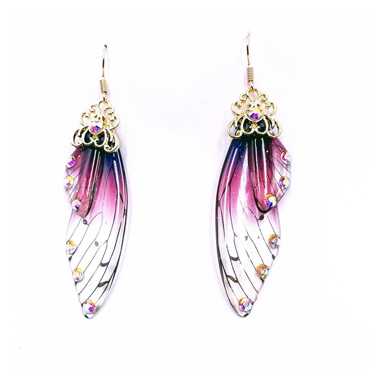 XXCCHH Handmade Fairy Butterfly Wing Drop Earrings - Foil Rhinestone Bridal Jewelry for Women - Romantic Dangle Earrings for Wedding, Party & Special Occasions (Color: 02)