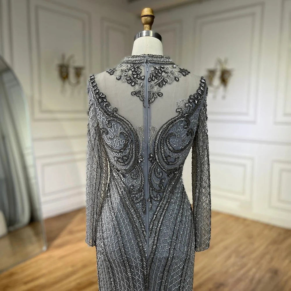 Elegant Dubai Gray Mermaid Evening Dress with Lace & Crystal Beads - Luxury Women's Gown for Wedding, Party & Special Occasions 2025 | LA72516 | Perfect for Prom, Red Carpet & Formal Events