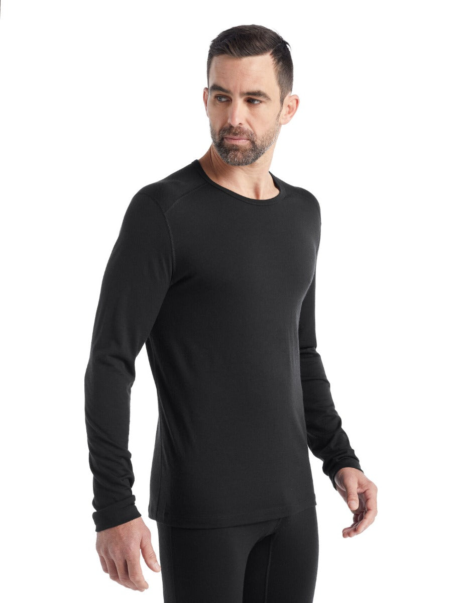Icebreaker Men's 200 Oasis Merino Wool Thermal Base Layer Top - Black | Warm Winter Underwear for Hiking, Skiing & Outdoor Activities