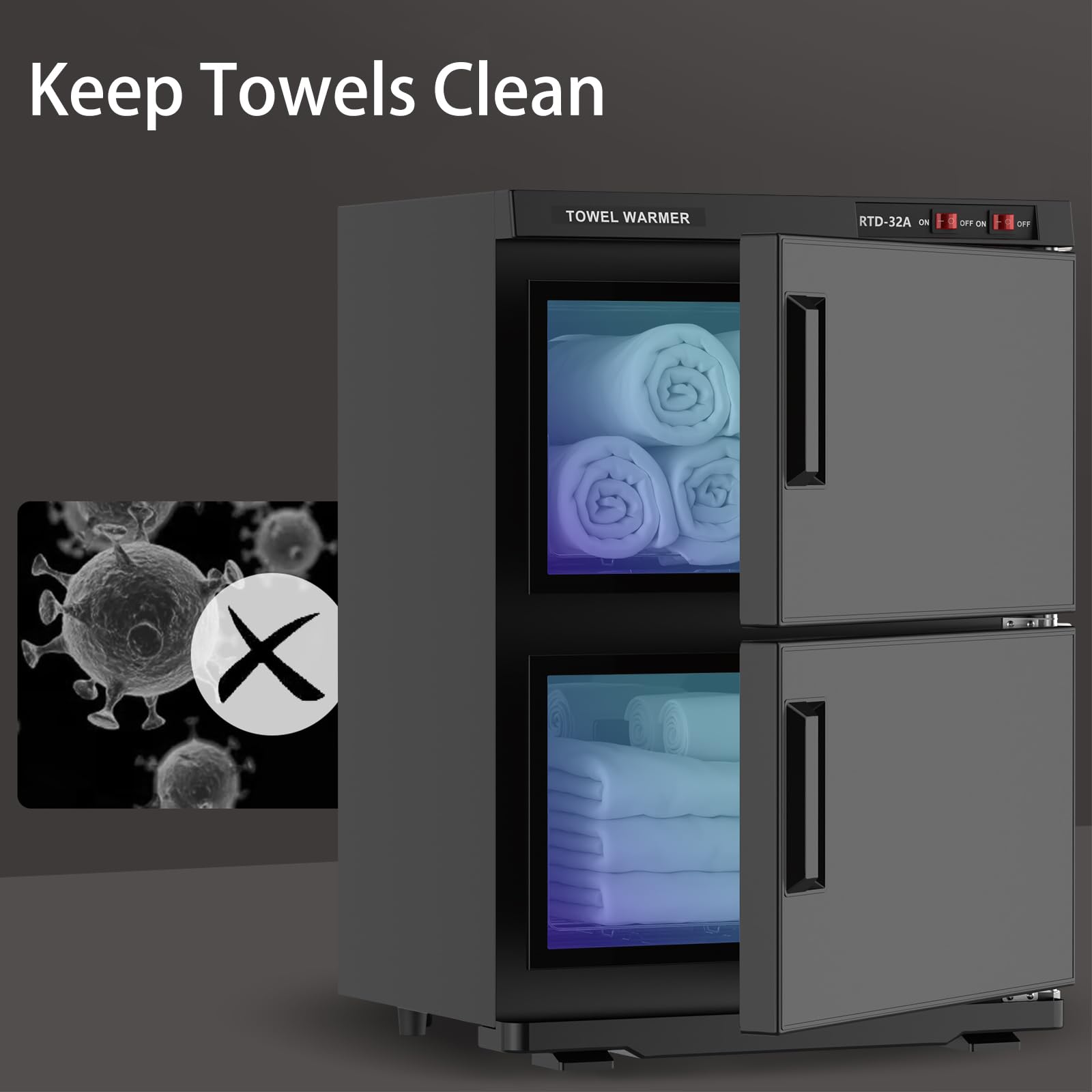 32L Professional Towel Warmer Cabinet for Spa & Salon - Large Capacity Double Door Towel Heater for Bathroom, Esthetician Use - Black | Perfect for Home Spa, Salon Treatment Rooms & Luxury Bathrooms