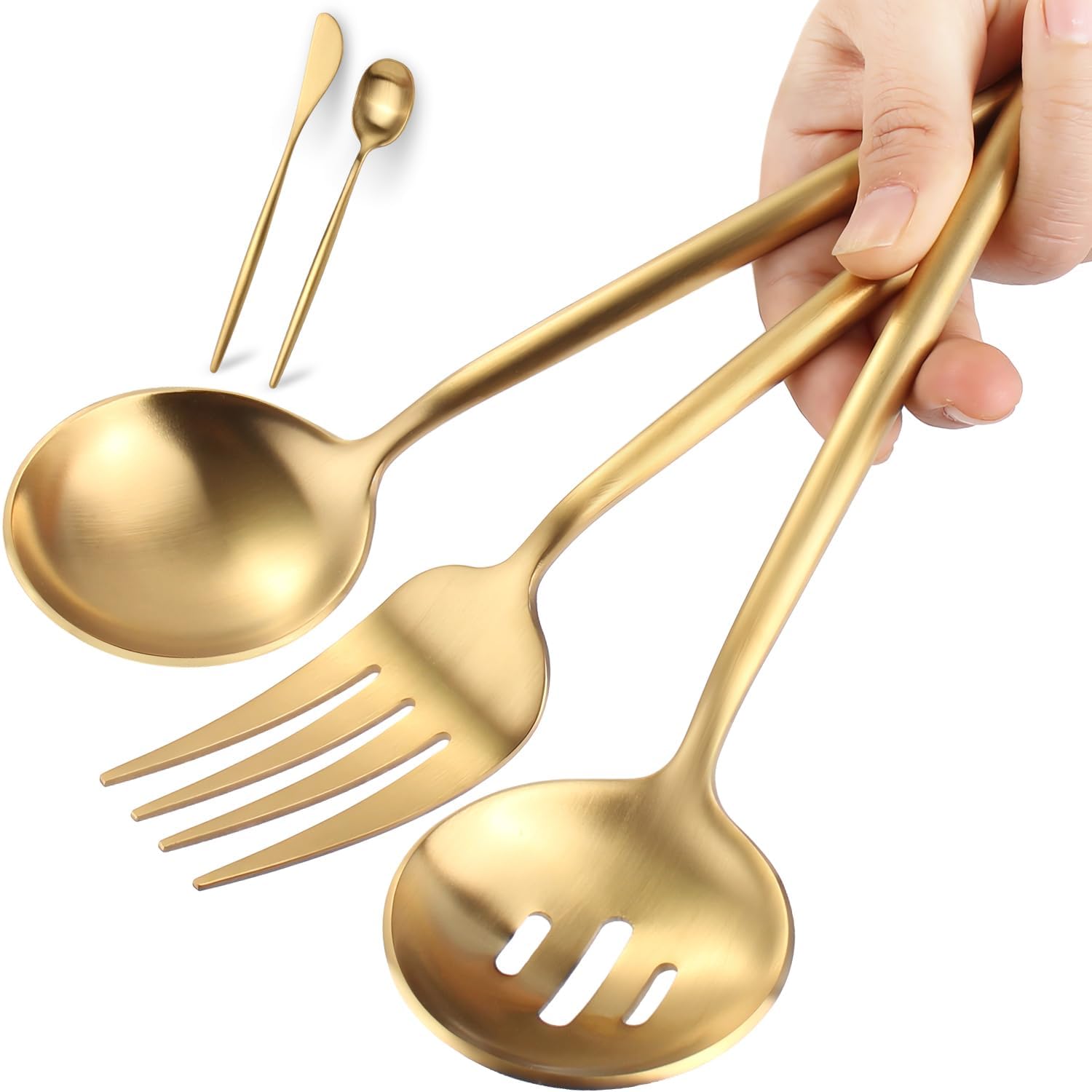Premium 5-Piece Gold Stainless Steel Serving Utensil Set - 10.8