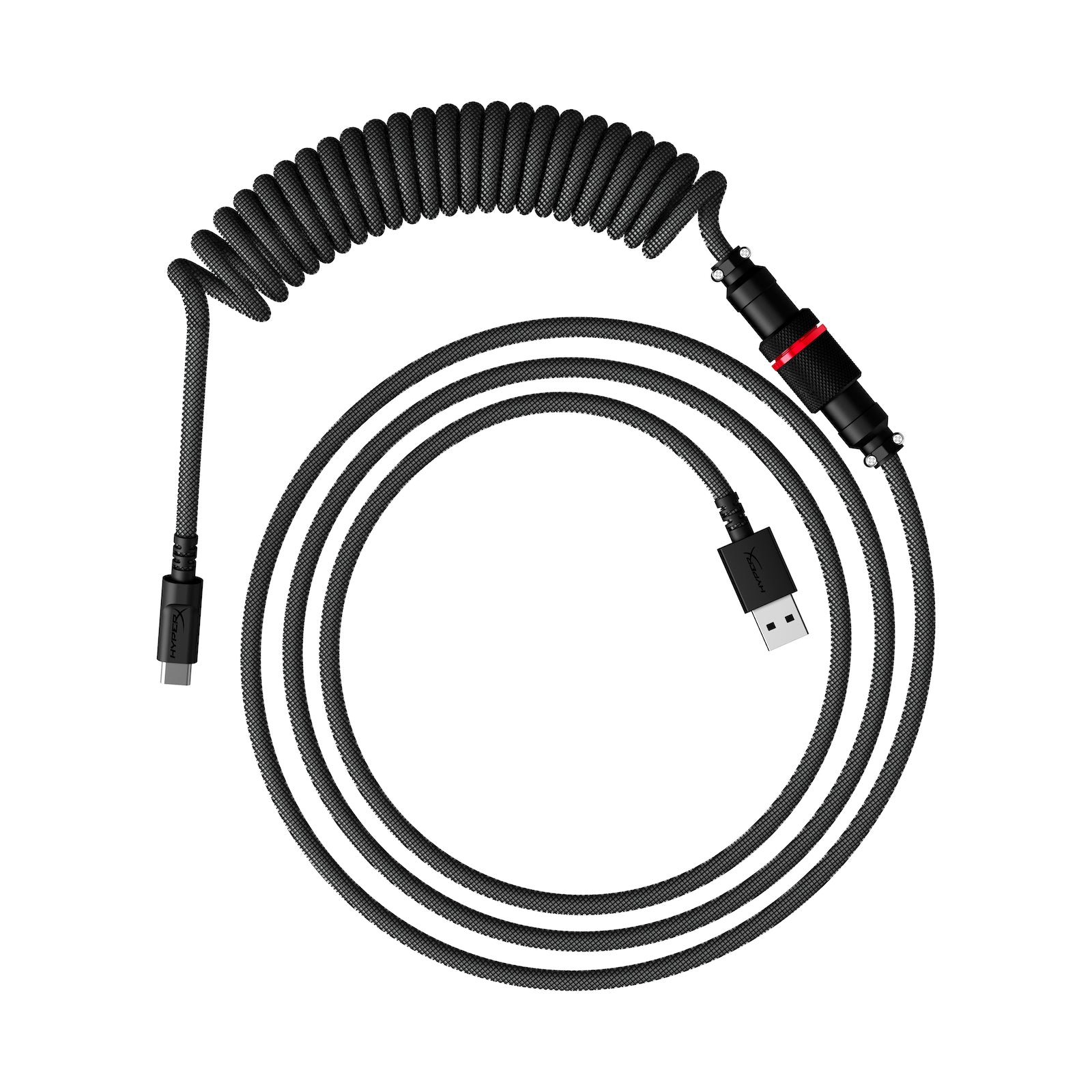 HyperX USB-C Coiled Charging Cable 3.3ft (1m) - Red & Black Braided Nylon Fast Charging Cord for Gaming, Work & Travel - Compatible with iPhone 15, MacBook, iPad, Samsung Galaxy & More