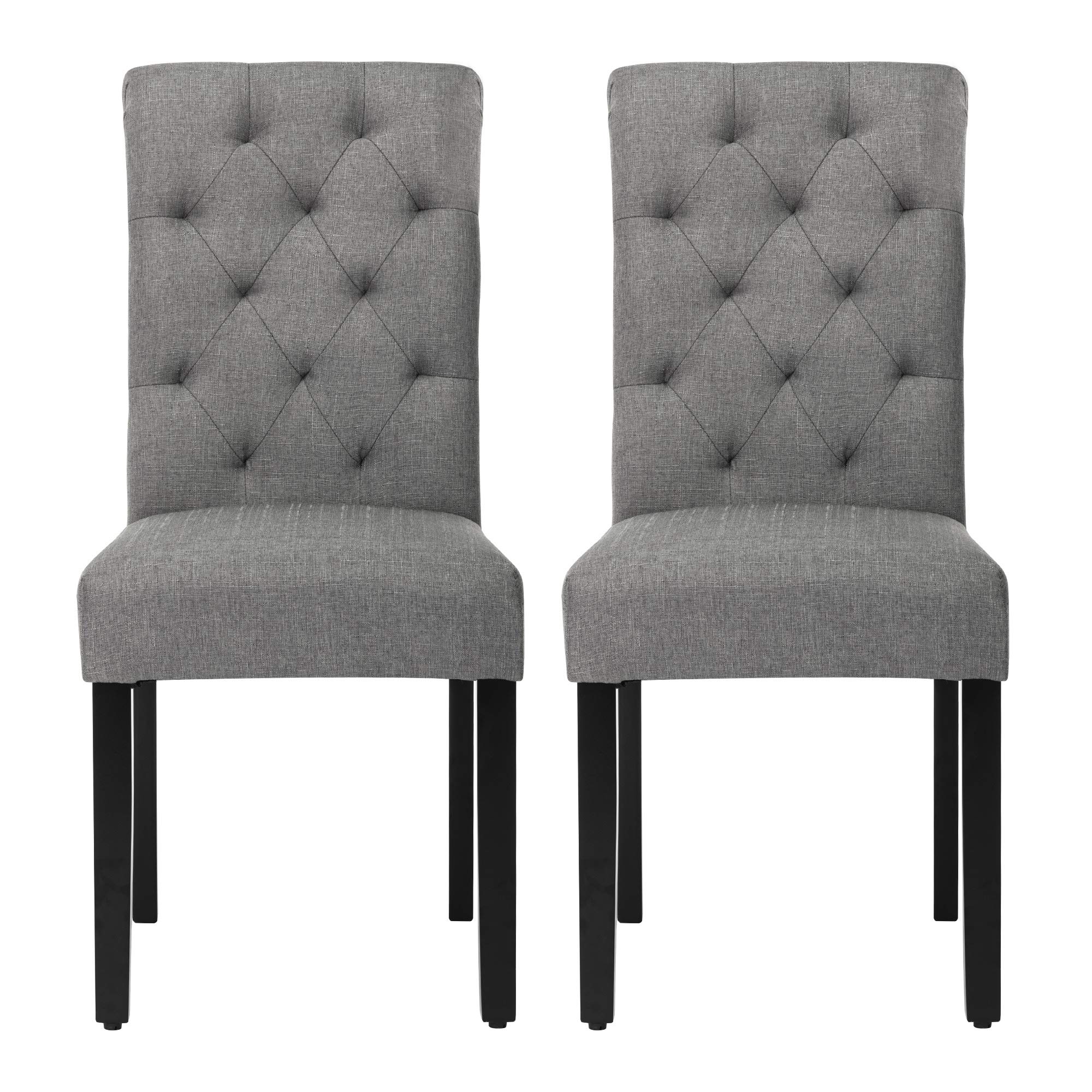 NOBPEINT Modern Fabric Dining Chairs with Sturdy Wood Legs - Set of 2 Gray Kitchen Chairs for Dining Room, Breakfast Nook, and Small Space Decor