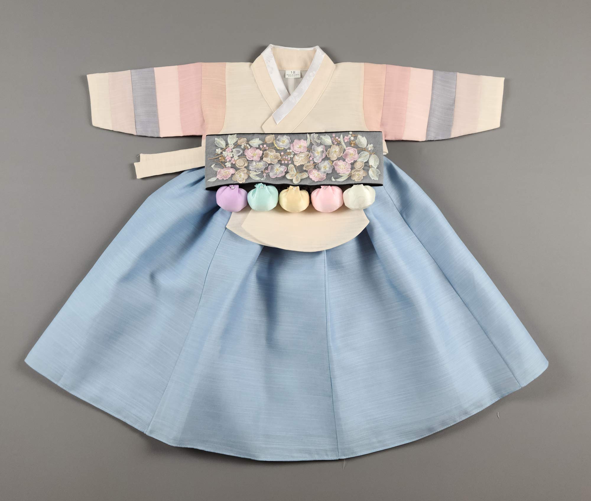 Korean Traditional Hanbok Dress for Baby Girl - First Birthday Party Outfit, Ages 1-10, Ivory & Blue - Perfect for Doljanchi Celebration, Korean Cultural Events & Photo Shoots