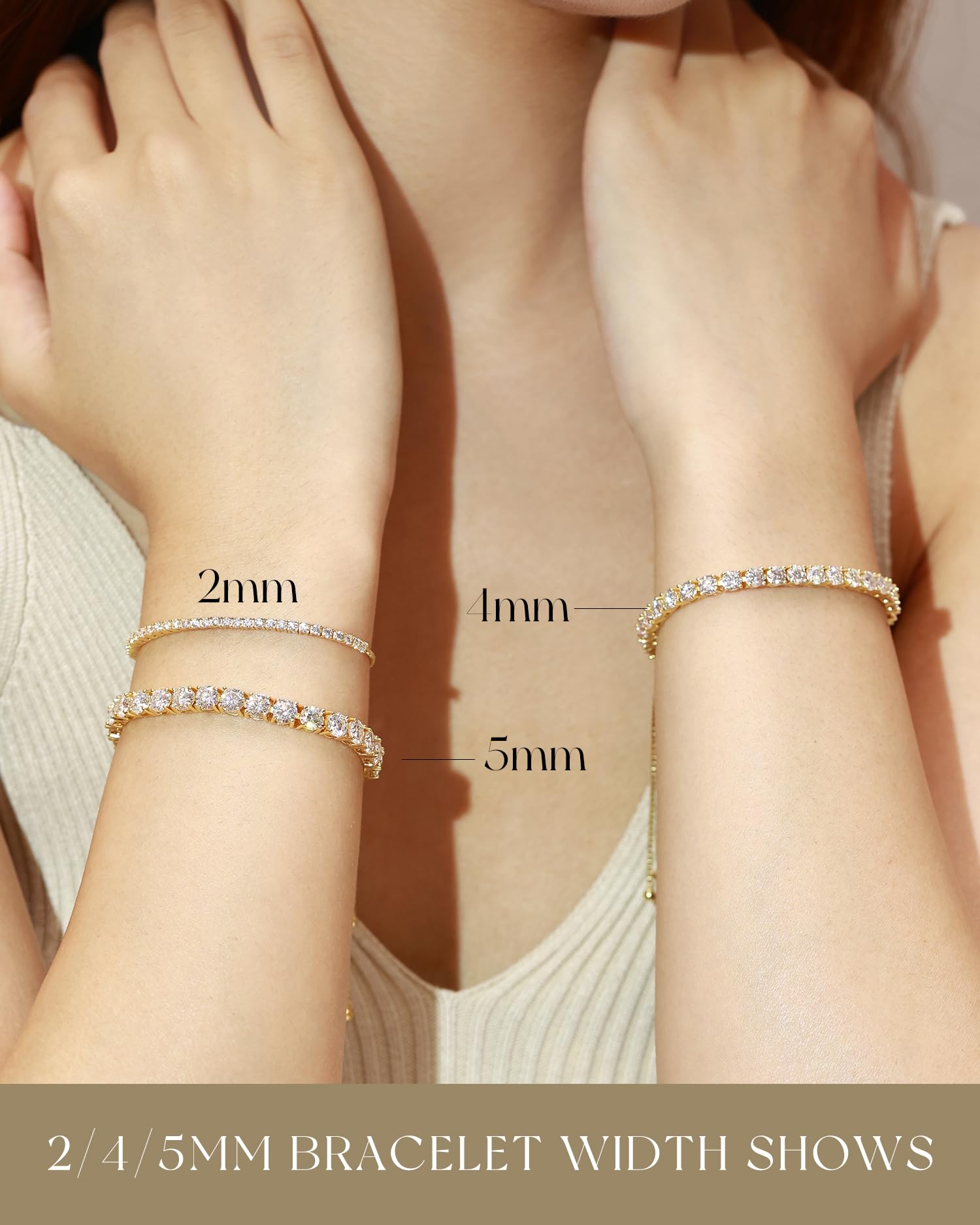 FANCIME 1.2ct-12ct Lab Created Moissanite Tennis Bracelet for Women - 925 Sterling Silver Adjustable Bolo Bracelet with D Color VVS1 Round Cut Moissanite (2/3/4/5mm) | Perfect for Weddings, Anniversaries & Special Occasions