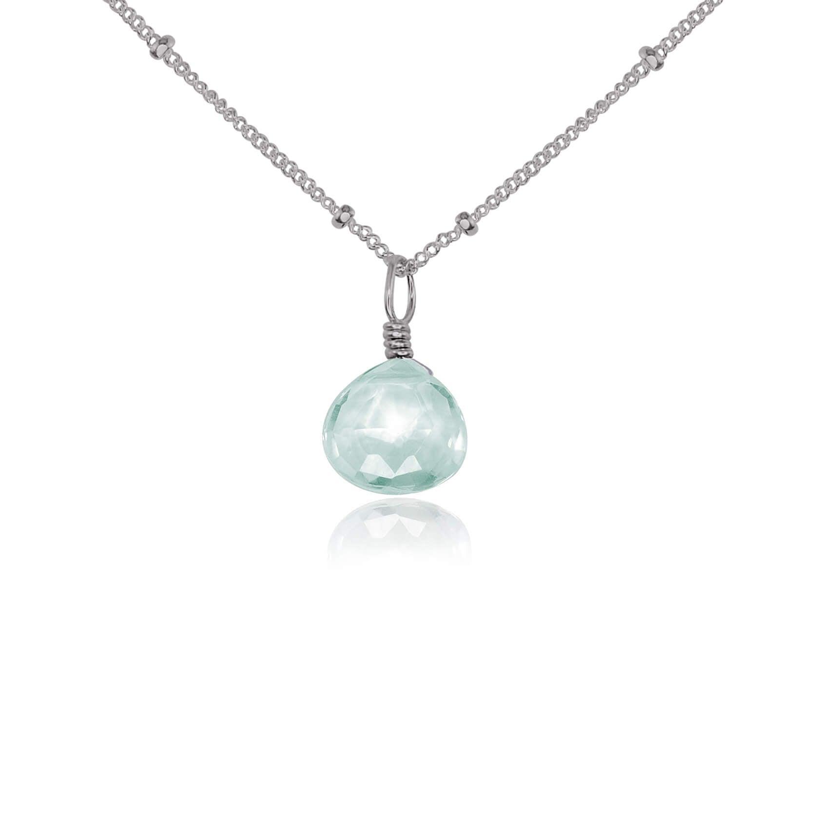 Elegant Tiny Aquamarine Teardrop Crystal Pendant Necklace | Dainty Blue Gemstone Jewelry for Women | Perfect for Weddings, Parties & Everyday Wear