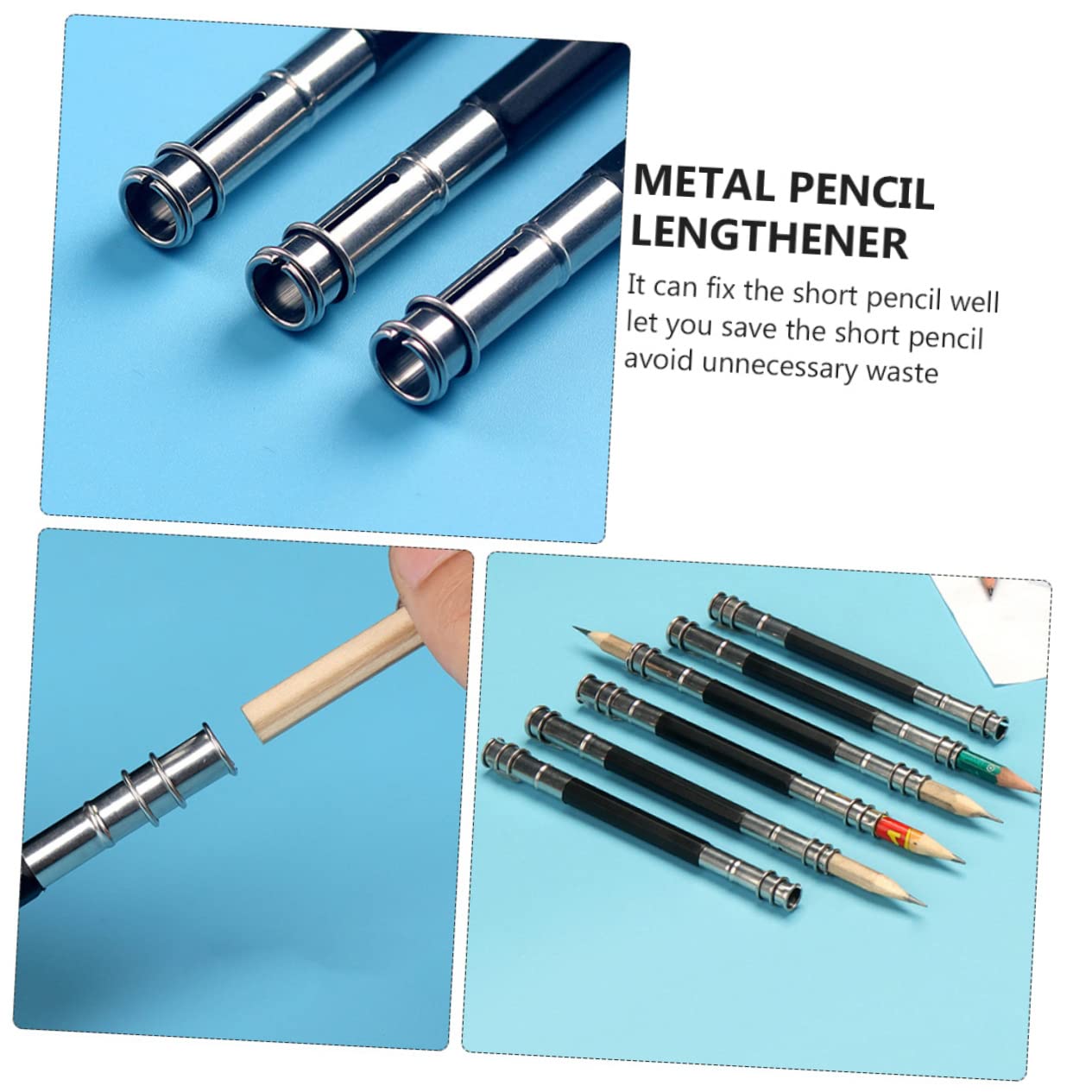 LALAFINA 1 Pencil Extender - Dual Head Stainless Steel Pencil Holder for Artists & Drafting - Extend Short Pencils for Drawing, Sketching & Office Use