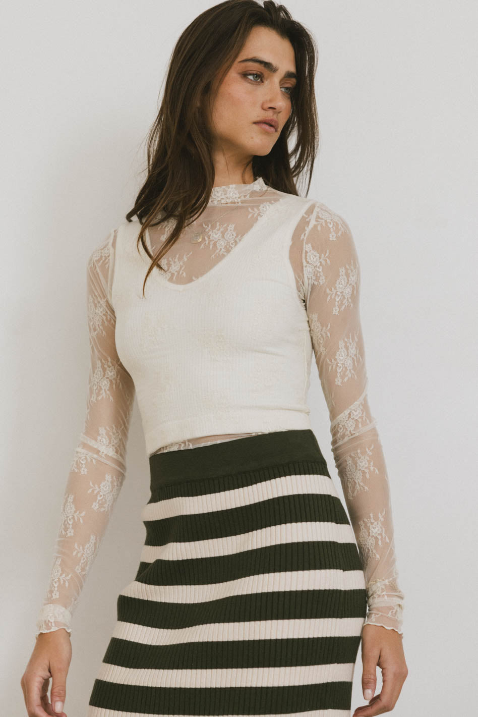 Cream Drea Lace Layering Top for Women - Elegant Sheer Blouse for Spring & Summer Outfits | Perfect for Weddings, Dates & Special Occasions
