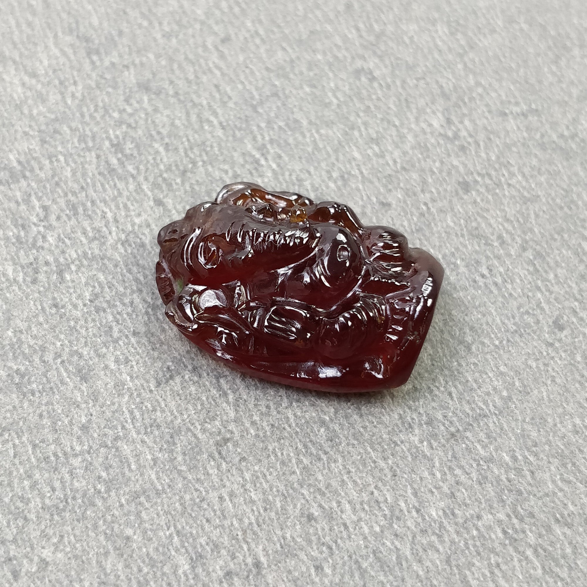 Natural Hessonite Garnet Gemstone Carving - 21.75ct Untreated Hand Carved Lord Ganesha Statue (20x14mm) | Spiritual Gift, Meditation Aid & Home Decor | Includes Authenticity Video