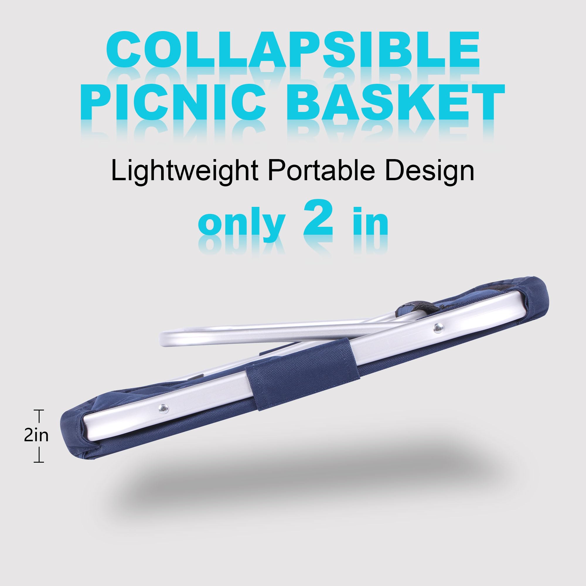 SIYUAN 24L Collapsible Picnic Basket - Portable Reusable Folding Grocery Basket with 2 Handles for Travel, Camping, Beach Outings & Farmers Market Shopping (Navy Blue)
