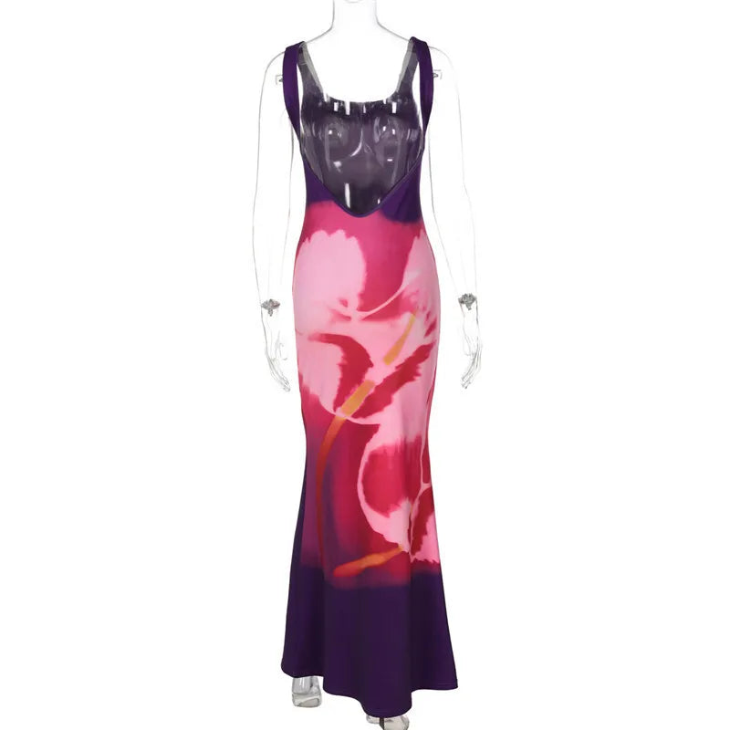 Sexy Backless Maxi Dress for Women - Elegant Square Neck Sleeveless Bodycon Ruched Long Gown | Perfect for Evening Parties, Date Nights & Special Occasions