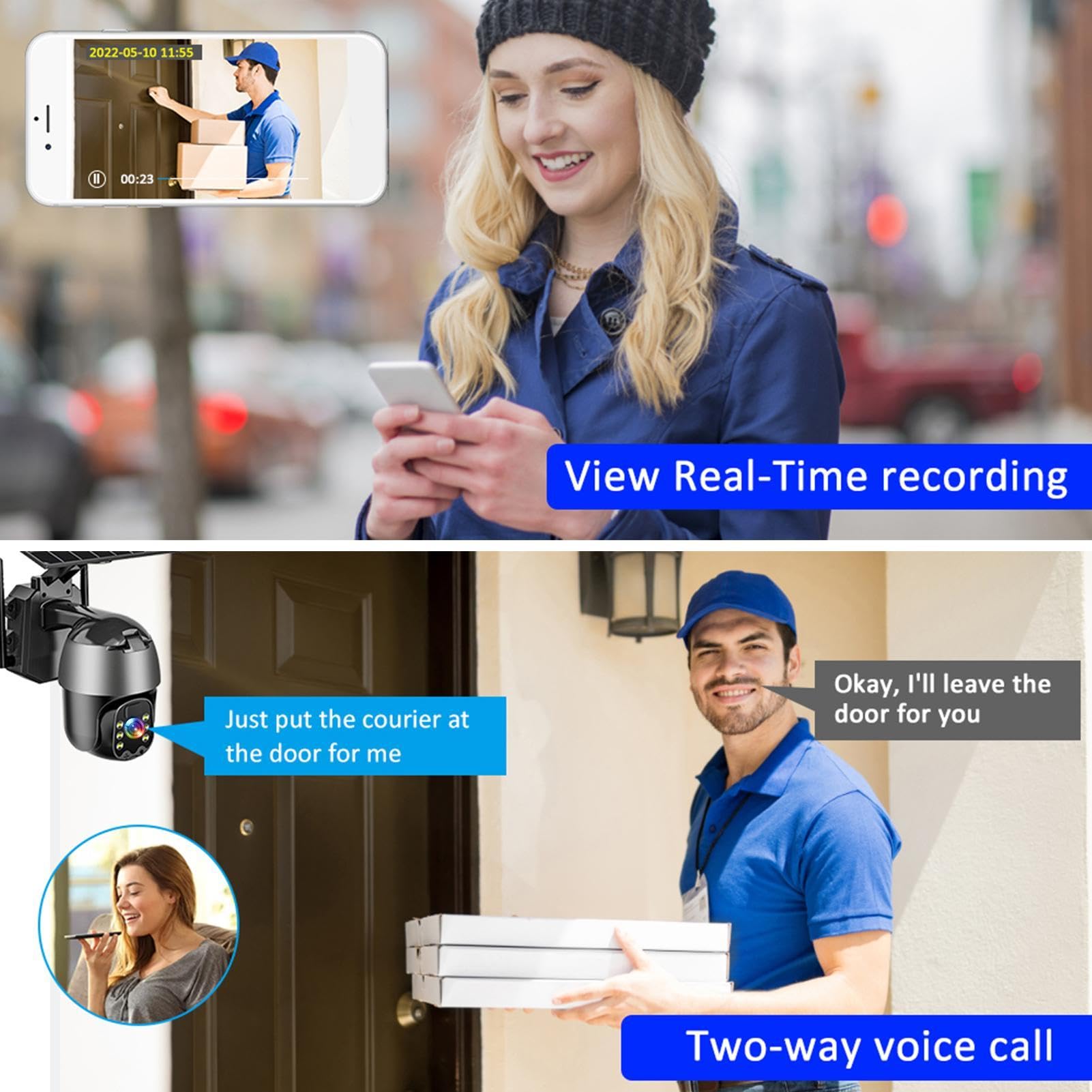 4K Solar Powered Wireless Outdoor Security Camera with 2-Way Talk, Night Vision & Human Detection - 360° View WiFi Battery Security System for Home Protection (Weatherproof, Ideal for Backyard, Front Door & Garage Monitoring)