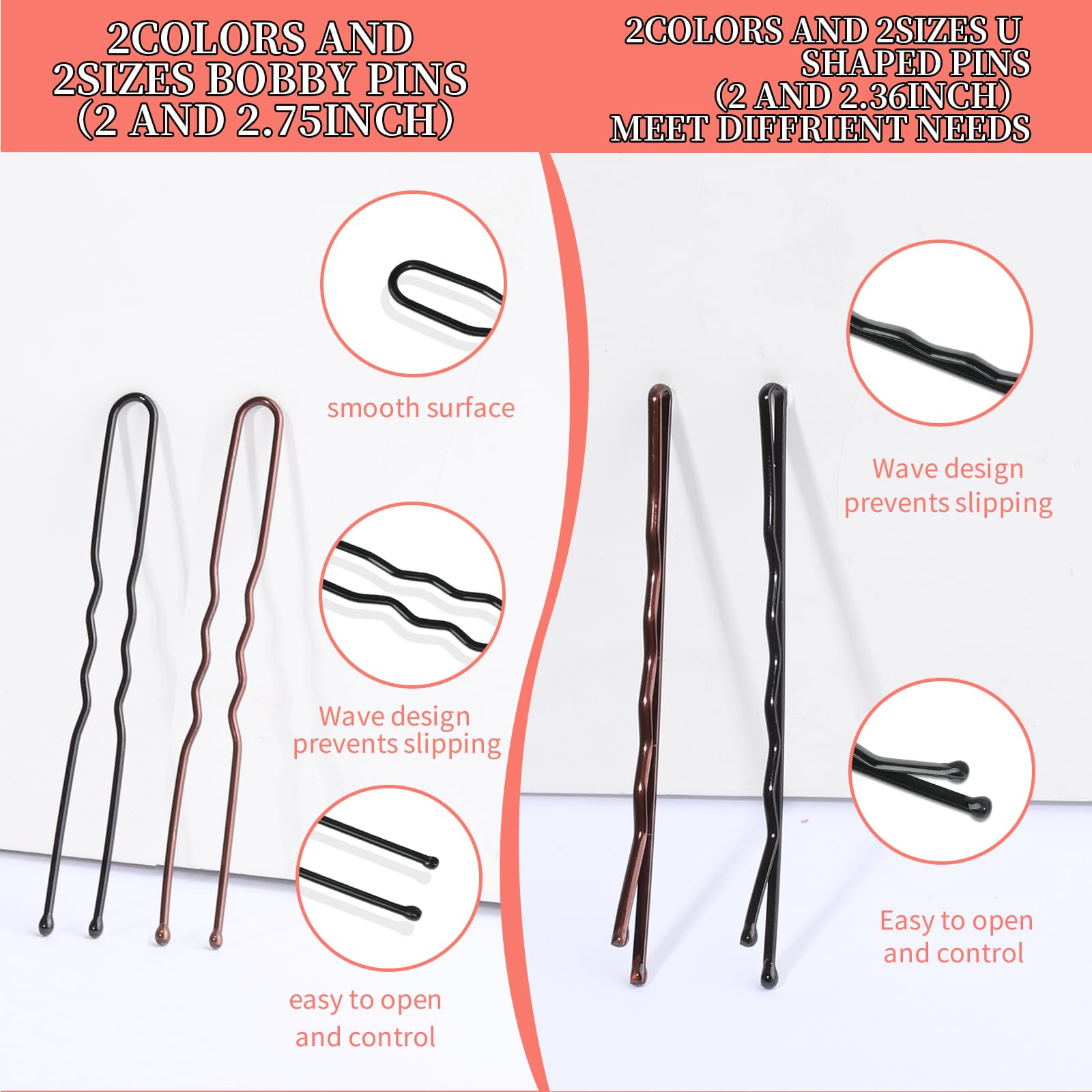 Teenitor 300pcs Bobby Pins Set - Black & Brown Hair Pins for Women, Buns & Updos