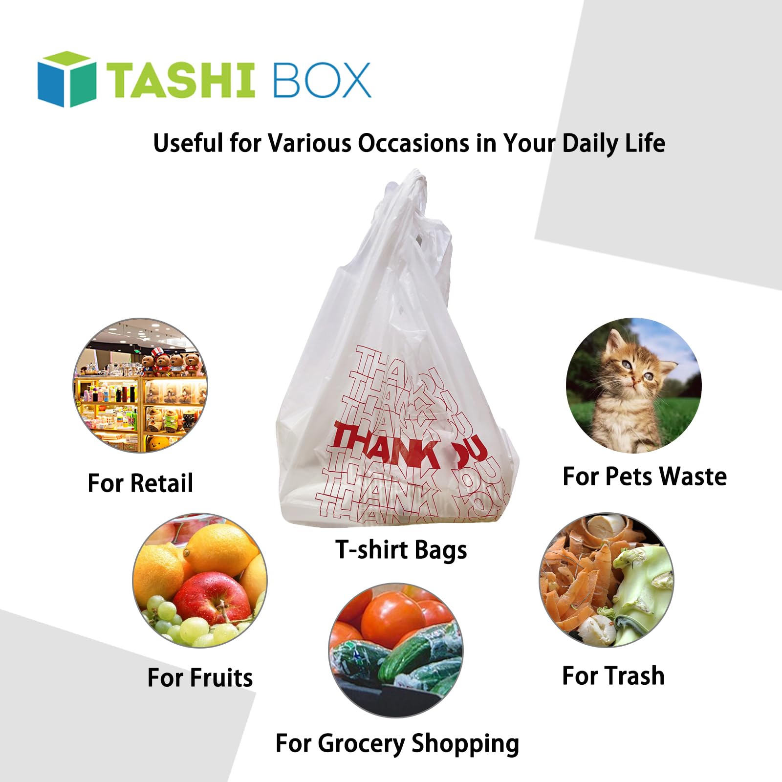 TashiBox 11.5x6.25x21 Inch Plastic Thank You Bags - 15 Micron, 0.6 Mil Thickness (Pack of 308) - Perfect for Restaurants, Convenience Stores & Retail Packaging