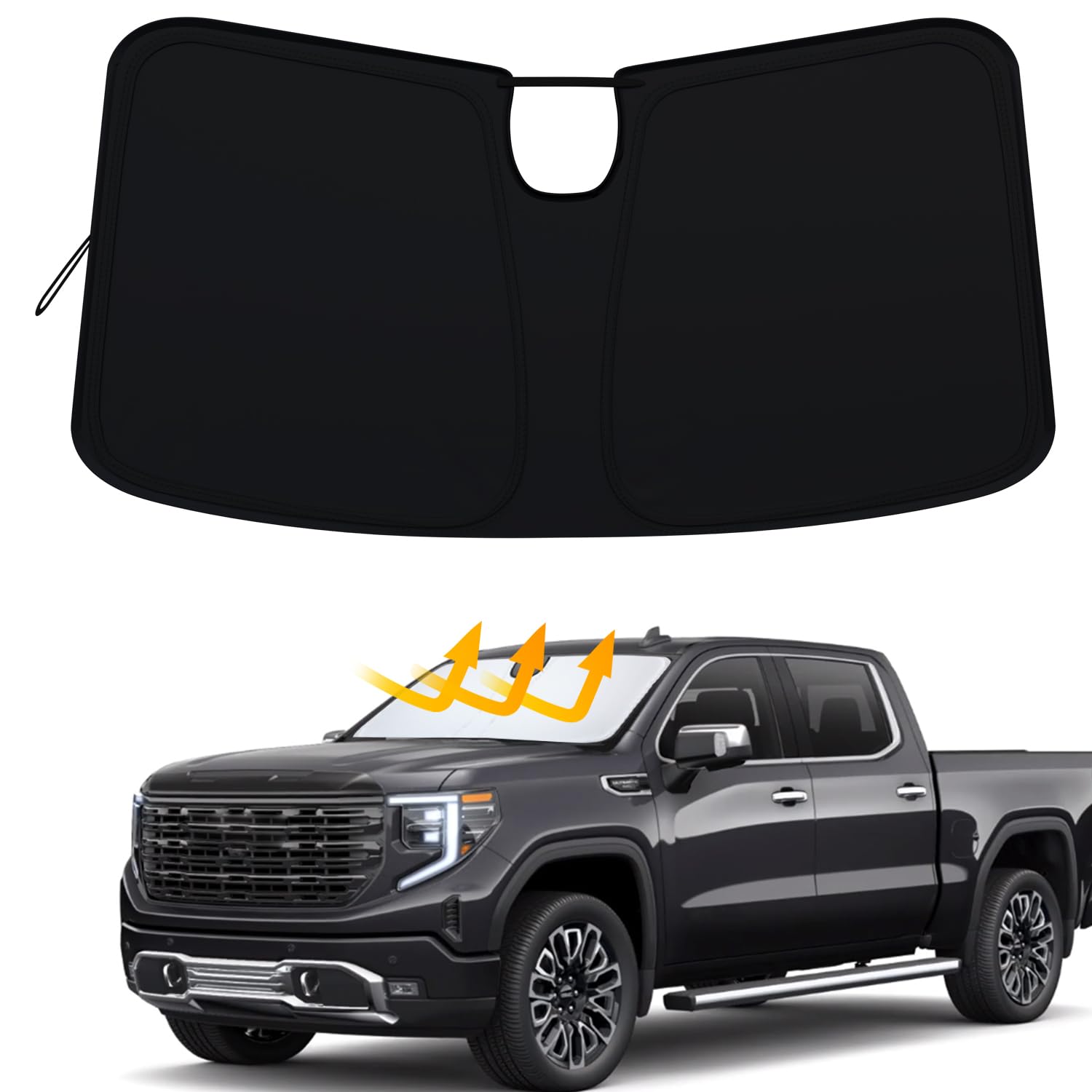 Custom Fit Windshield Sun Shade for 2023-2025 Chevy Silverado 1500 & GMC Sierra 1500 | 2024-2025 Silverado/Sierra 2500HD 3500HD | 2022-2025 Refreshed Models | UV Protection & Heat Blocking | Foldable Car Sun Visor with Storage Pouch | Perfect for Summer Parking & Road Trips