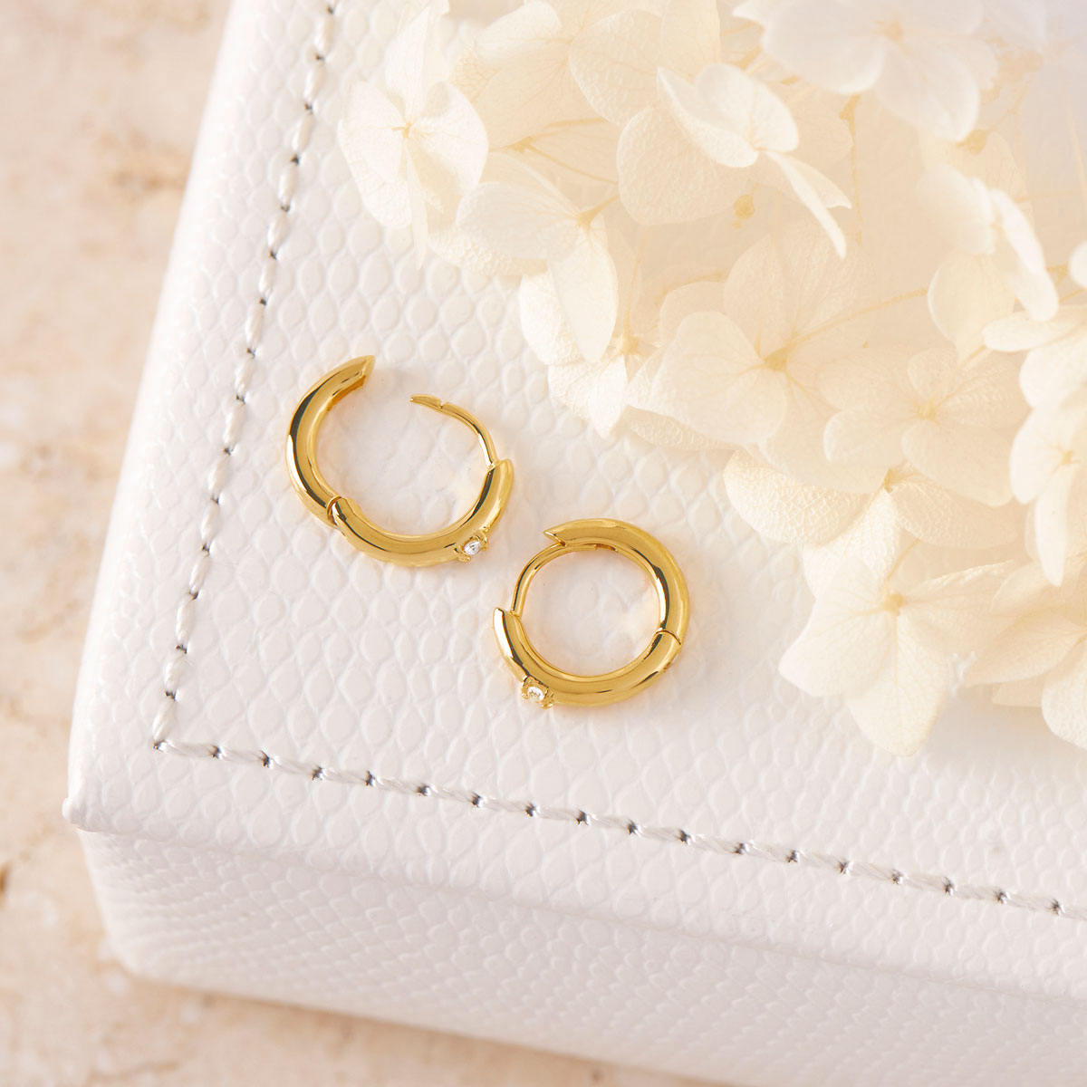 14K Gold Huggie Hoop Earrings with Genuine White Topaz - Perfect for Everyday Wear, Gifts & Special Occasions