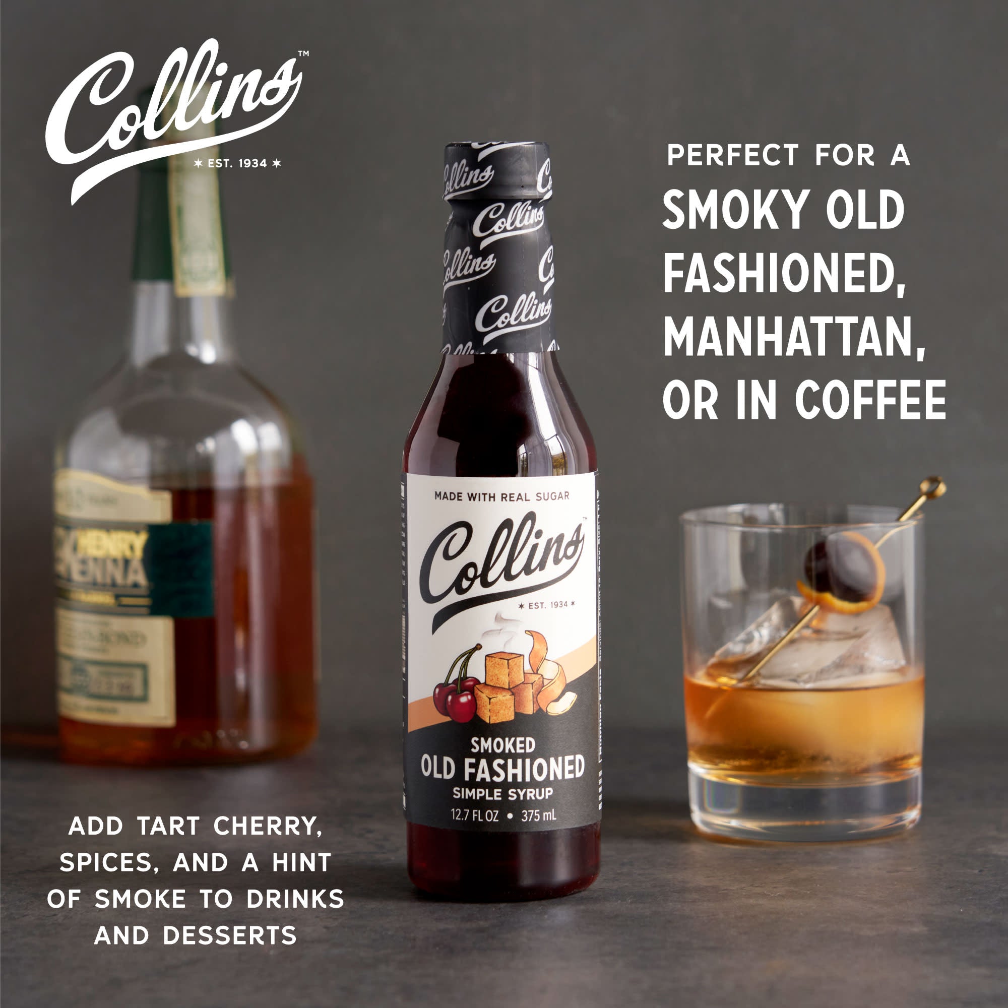 Premium Smoked Old Fashioned Cocktail Syrup - 12.7 oz | Handcrafted Bourbon Mixer for Whiskey Cocktails | Perfect for Home Bars, Parties & Mixology Gifts