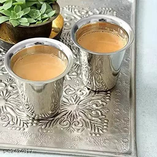 Premium Stainless Steel Indian Tea & Coffee Glasses - Traditional Design, Pack of 1, Durable Steel Cups for Kids & Adults - Perfect for Chai, Lattes, and Hot Beverages at Home or Office