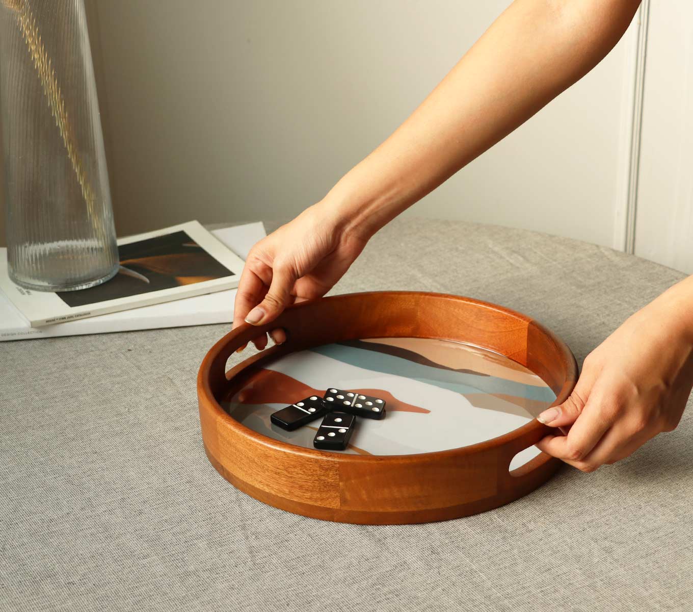 Round Serving Tray - Elegant Wooden Circular Tray for Coffee, Breakfast, or Decor - Perfect for Dining, Entertaining, and Home Decor