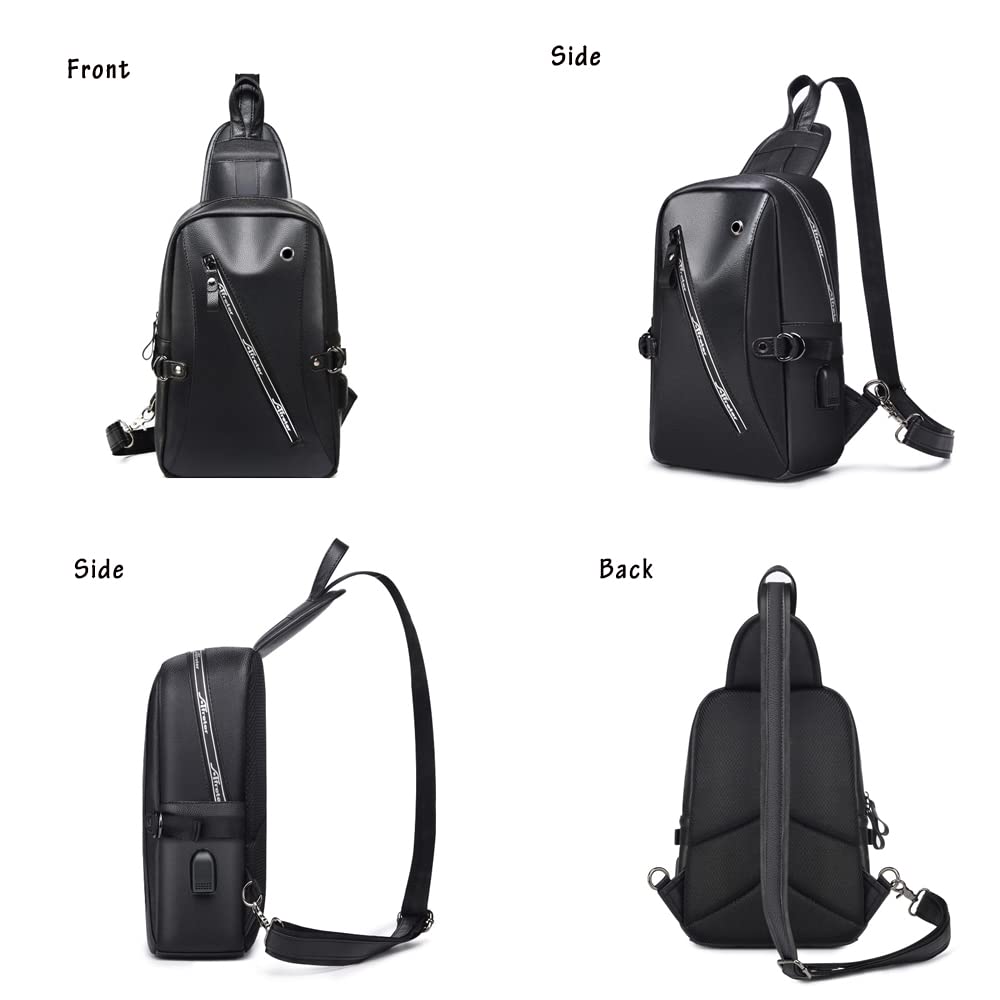 **Men's & Women's Crossbody Sling Backpack – Faux Leather Chest Bag for Hiking, Walking, Cycling, Travel – USB Charger Port – Perfect for Outdoor Adventures & Daily Commute**