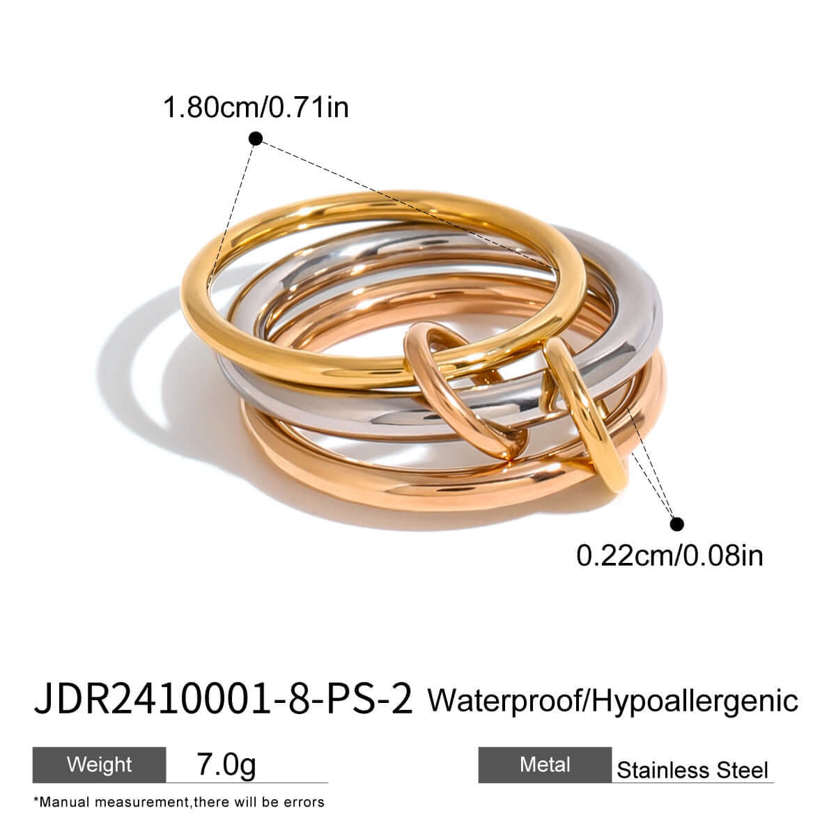 Two Tone Interlocking Layered Connected Plain Ring - Stackable Minimalist Jewelry for Women | JDR007 | Perfect for Everyday Wear, Gift Giving & Special Occasions