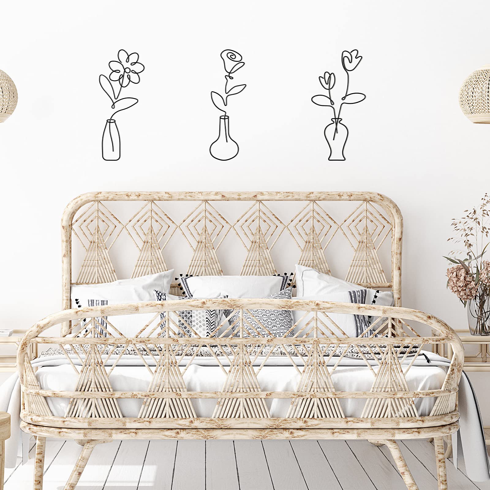 Minimalist Black Metal Flower Wall Decor - Boho Hanging Art for Bedroom, Bathroom, Garden