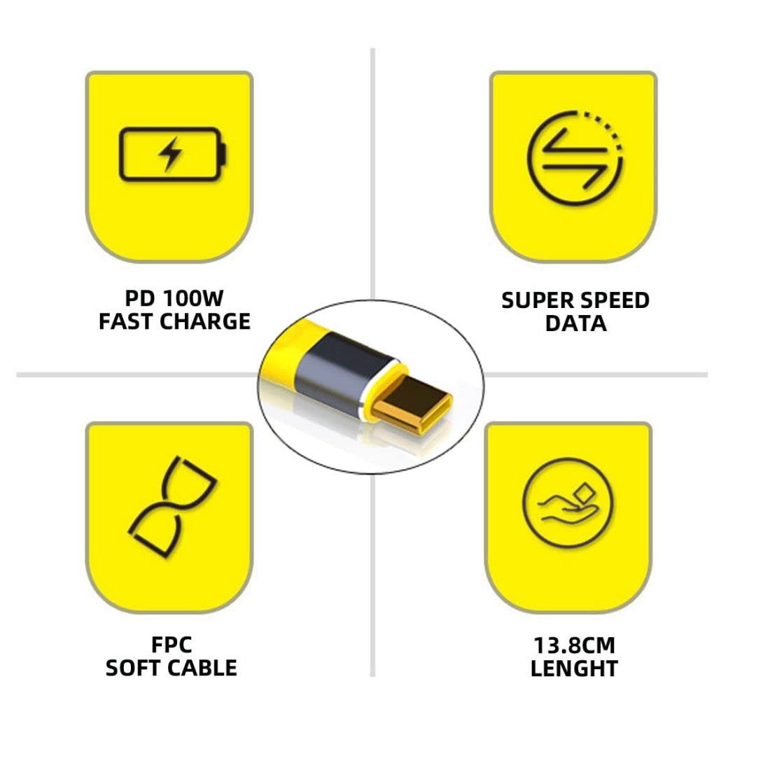 Chenyang USB C to USB C Cable 40Gbps - USB4 Extension Cable Slim Flat Male to Female with 100W Fast Charging & 8K@60Hz Video - Thunderbolt 3/4 Compatible (13cm, Yellow) - Perfect for MacBook, iPad Pro, Galaxy S23 & High-Speed Data Transfer
