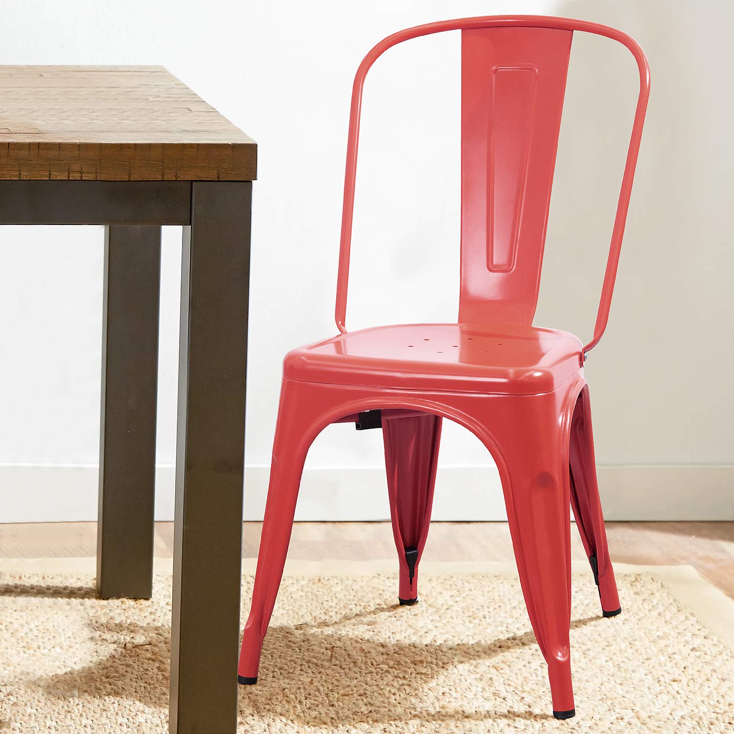 **Devoko 4-Pack Distressed Metal Stackable Dining Chairs - Indoor/Outdoor Kitchen & Patio Side Chairs with Back Support (Red) - Perfect for Home, Restaurant & Cafe Seating**