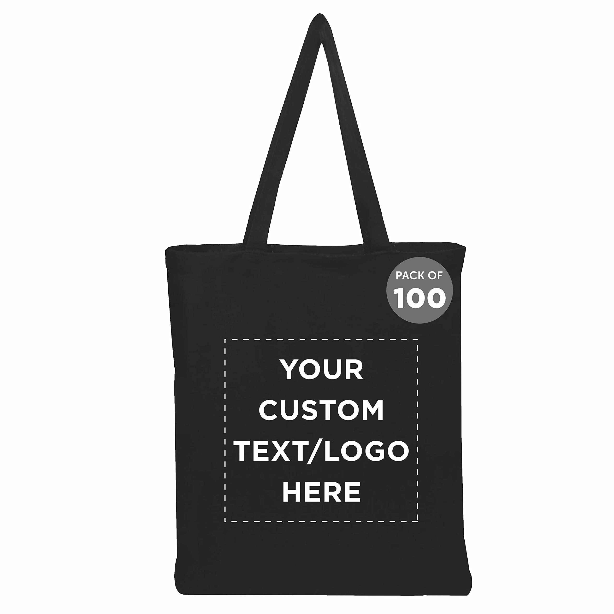 Custom Cotton Canvas Tote Bags Bulk Pack - 100 Reusable Eco-Friendly Shopping Bags for Grocery, Beach, Picnic & Wedding Favors - Personalized Promotional Gift Bags for Business Events & Retail Stores