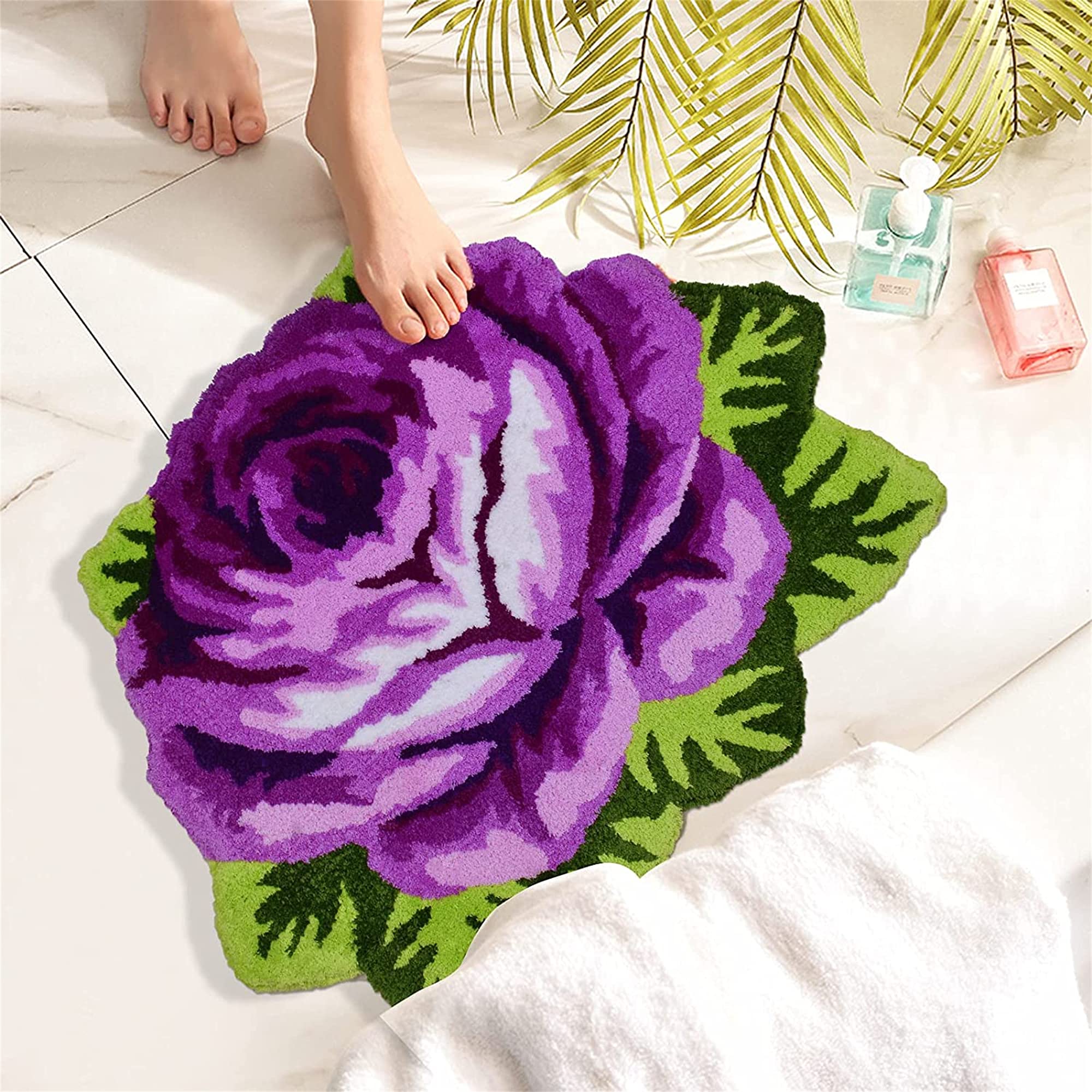 ABREEZE Soft Plush Area Rug - 24x31 Inch Purple Rose Washable Non-Slip Carpet for Bedroom, Living Room, Bathroom, Kitchen & Laundry | Indoor Outdoor Home Decor | Farmhouse Style Welcome Mat (Perfect for Cozy Spaces & High Traffic Areas)