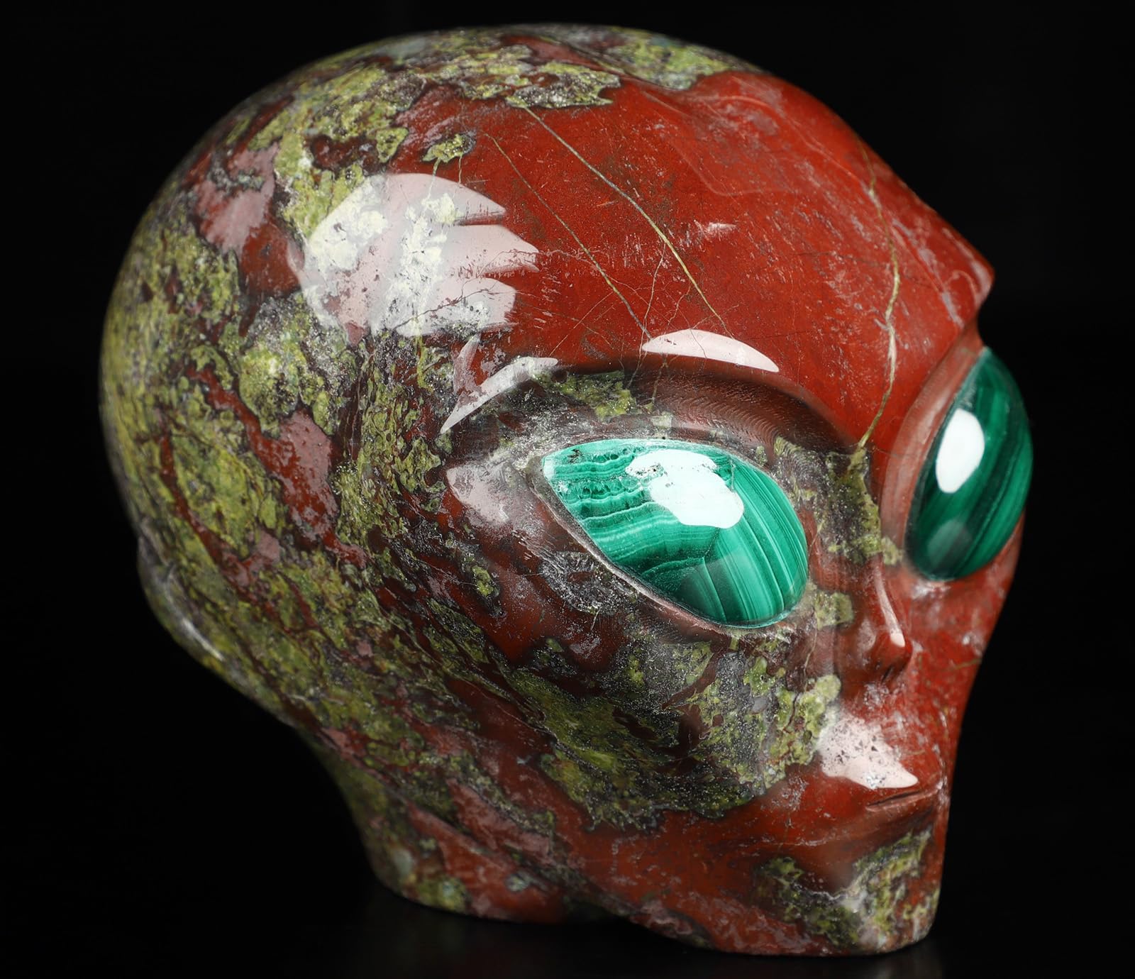 4.0” Hand Carved Dragon Blood Jasper Crystal Skull with Malachite Eyes - Unique Gemstone Sculpture, Reiki Healing Stone, Metaphysical Art for Meditation & Energy Work | Perfect for Spiritual Altars, Yoga Spaces & Crystal Collections