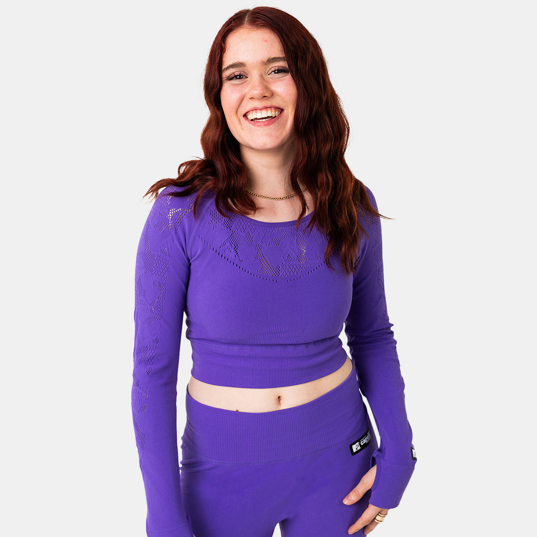 MTV Women's Sporty Long Sleeve Crop Top - Athletic Workout Shirt for Yoga, Running & Gym - Breathable Comfort Fit Activewear