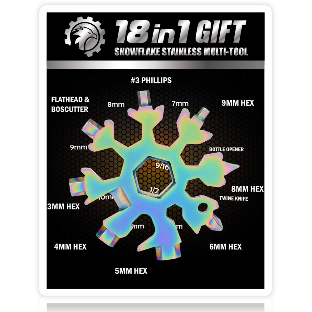 Saker 18-in-1 Stainless Steel Snowflake Multi-Tool with Rainbow Color - Compact Outdoor Survival Gear for Camping, Hiking, Emergency & Everyday Carry (EDC) - Perfect Christmas Gift for 2025