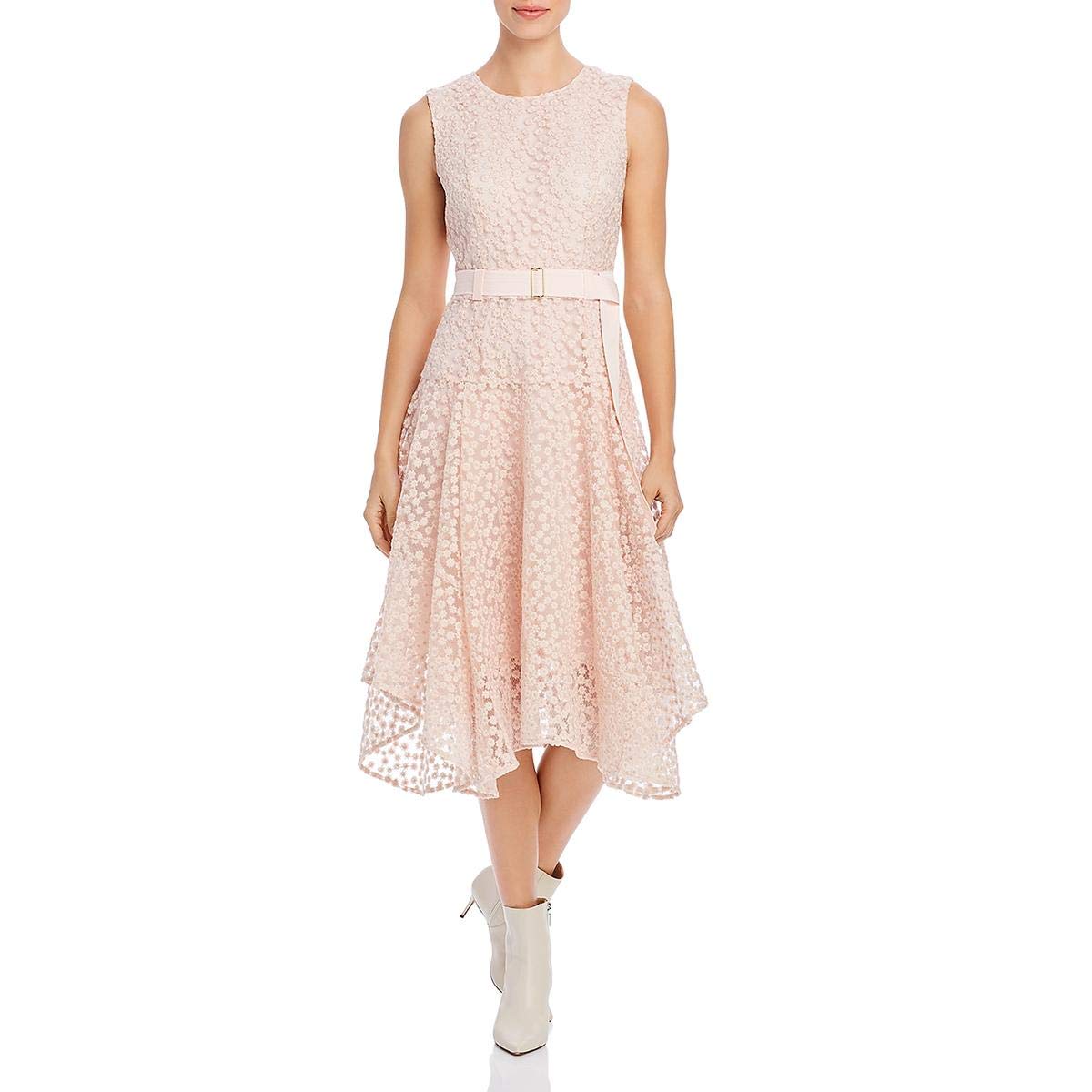Calvin Klein Floral Embroidered Handkerchief Dress in Blush - Size 4 | Women's Casual Summer Dress for Parties, Dates & Beach Outings
