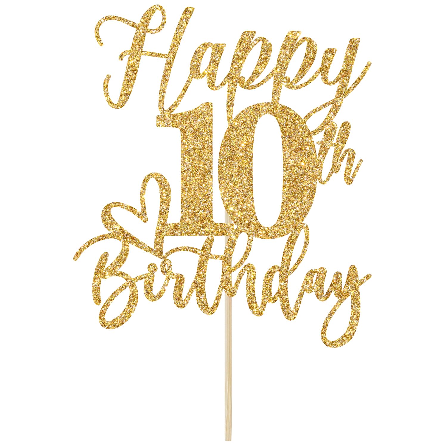 10th Birthday Cake Topper - Gold Glitter Double Digits Decorations for 10 Year Old | Perfect for 10th Birthday Party Supplies, Milestone Celebrations & Hello 10 Themed Events