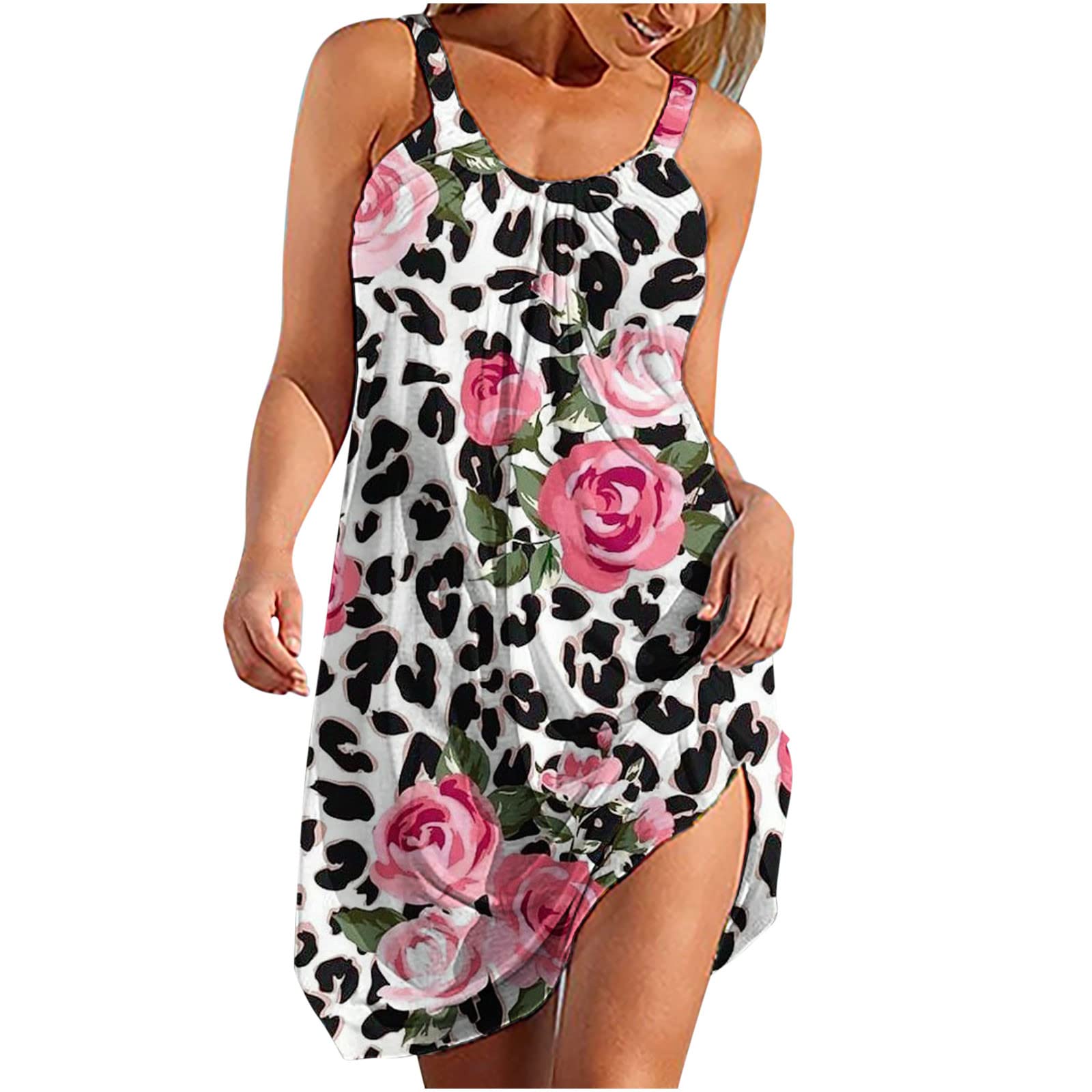 Kayannuo Women's Casual Sleeveless Floral Print Loose Beach Dress - Summer Vacation, Pool Party & Tropical Getaway Outfit